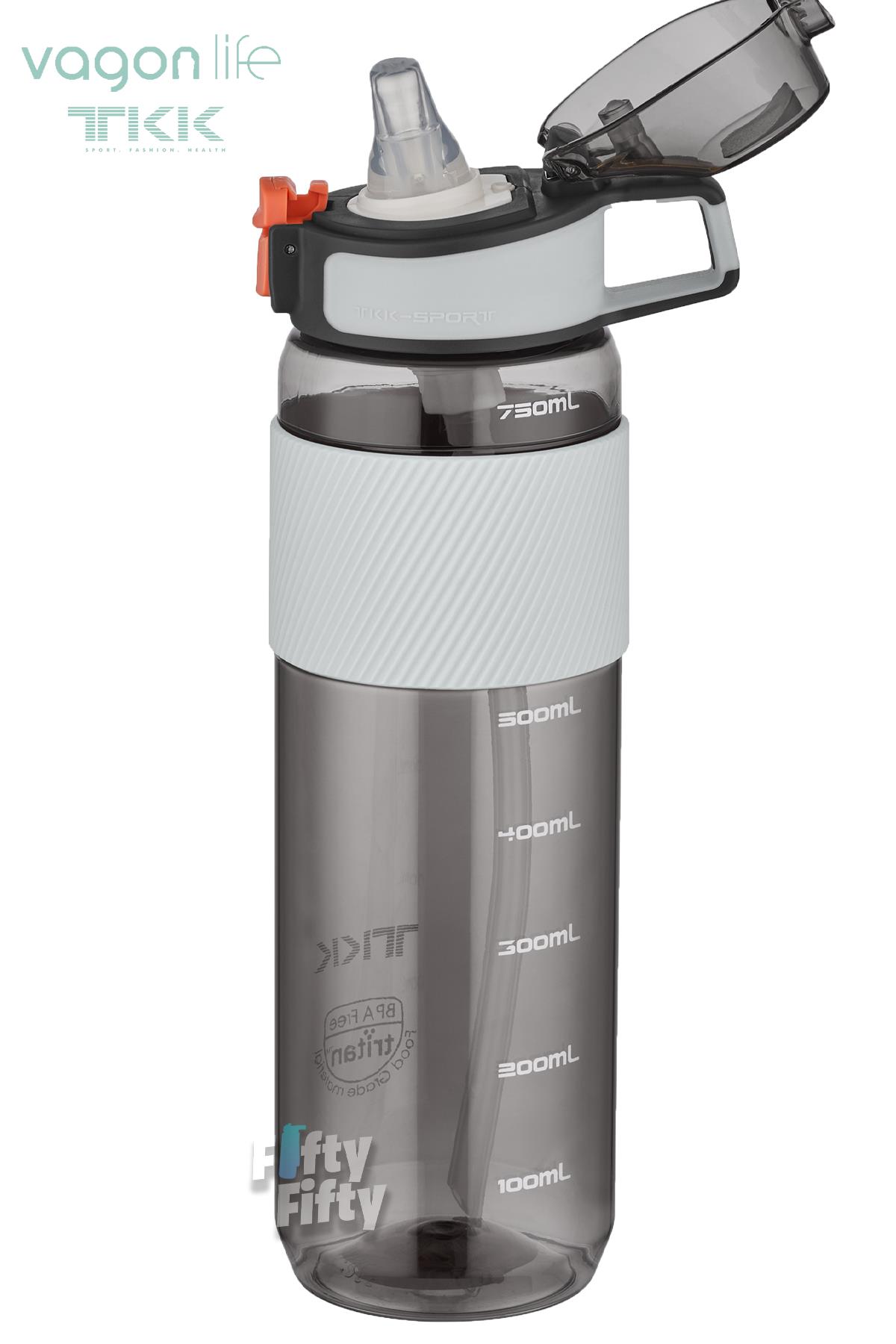 TKK 800 ML Kalın Isırılamaz Pipetli Bpa İçermeyen Taşıma Kulplu Tritan Su Matarası FFTKK1003-800ML