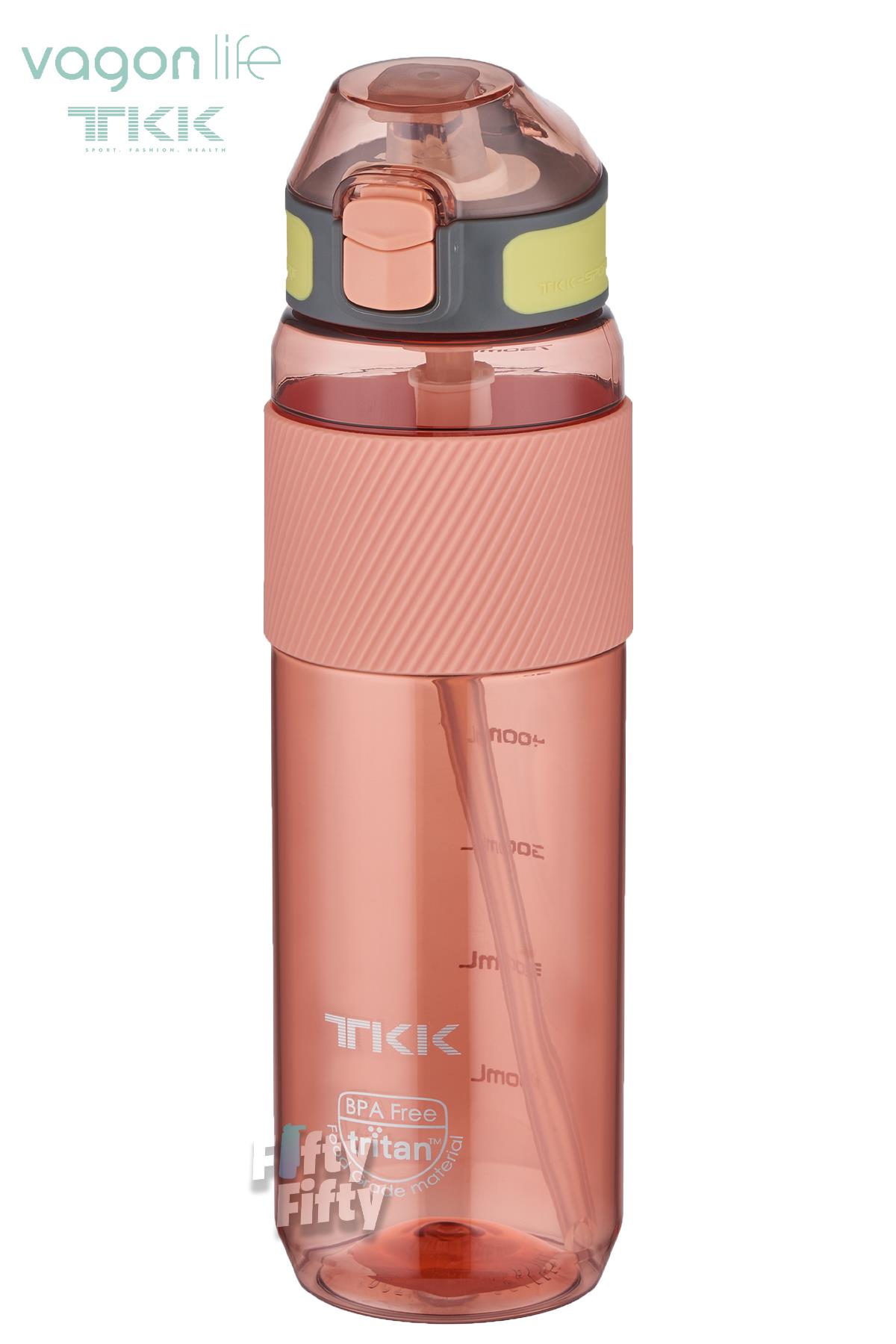 TKK 800 ML Kalın Isırılamaz Pipetli Bpa İçermeyen Taşıma Kulplu Tritan Su Matarası FFTKK1003-800ML - Turuncu