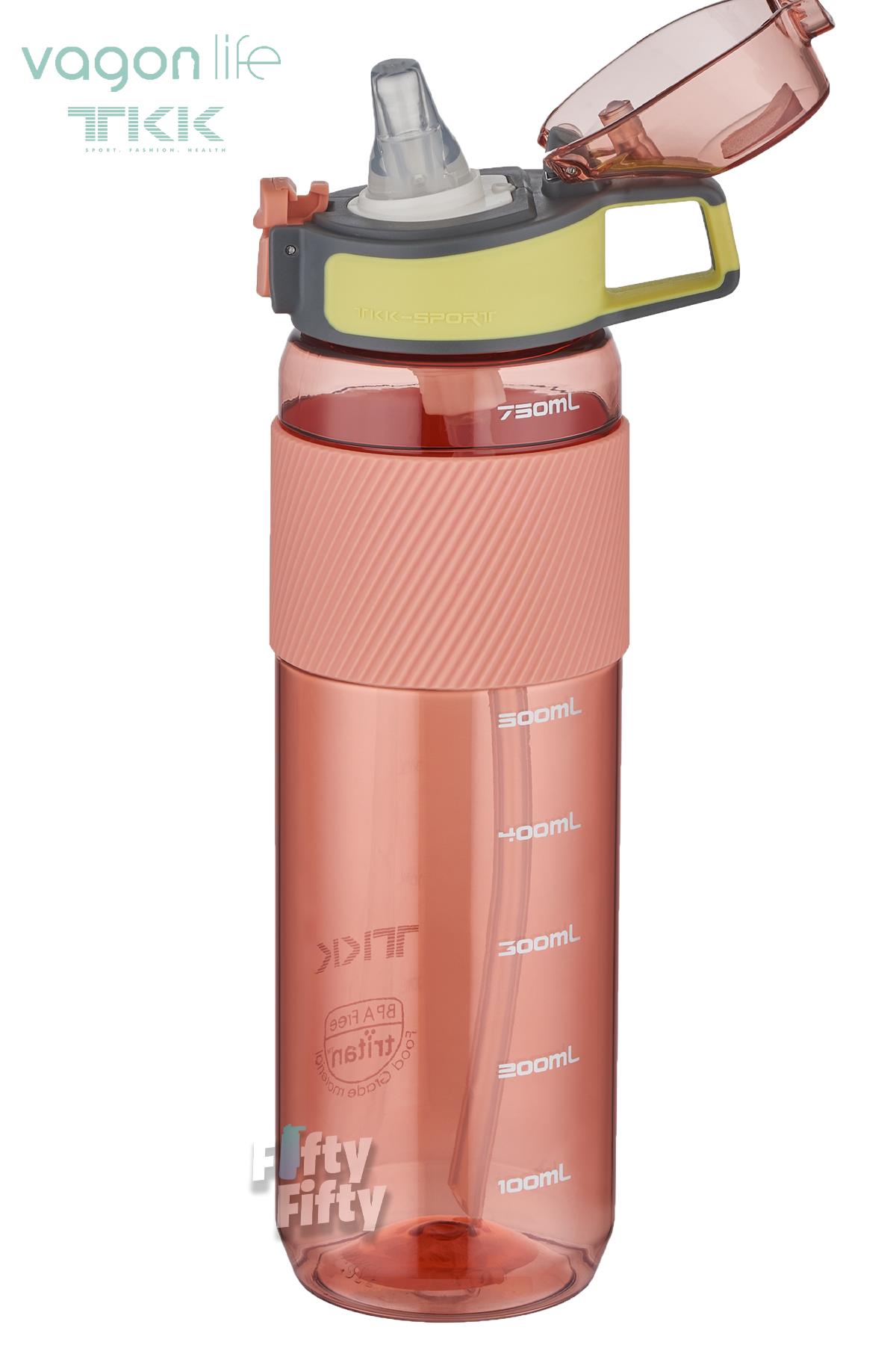 TKK 800 ML Kalın Isırılamaz Pipetli Bpa İçermeyen Taşıma Kulplu Tritan Su Matarası FFTKK1003-800ML