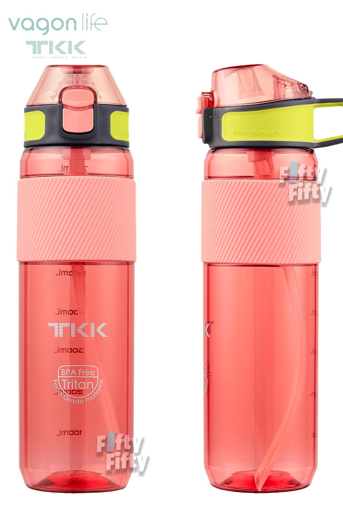 TKK 800 ML Kalın Isırılamaz Pipetli Bpa İçermeyen Taşıma Kulplu Tritan Su Matarası FFTKK1003-800ML