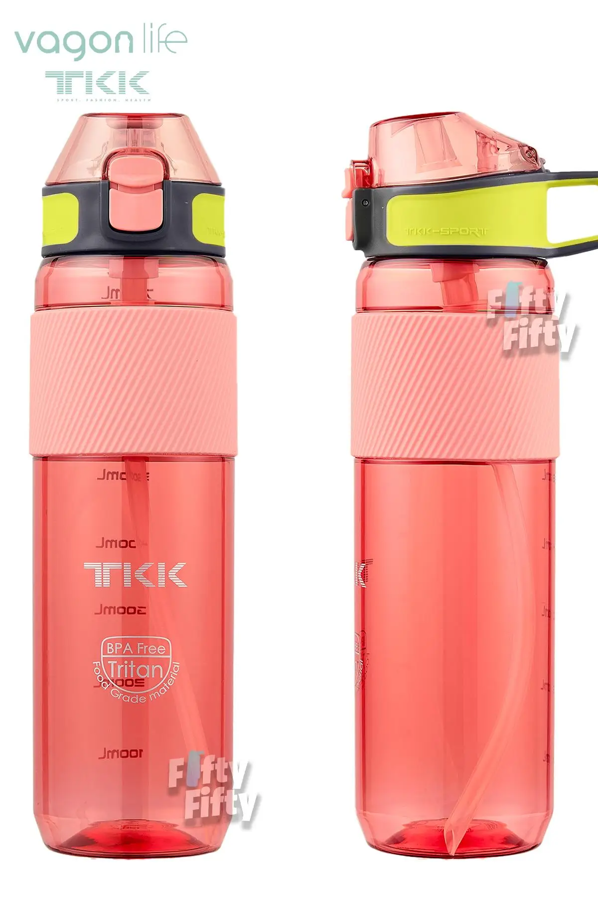TKK 800 ML Kalın Isırılamaz Pipetli Bpa İçermeyen Taşıma Kulplu Tritan Su Matarası FFTKK1003-800ML