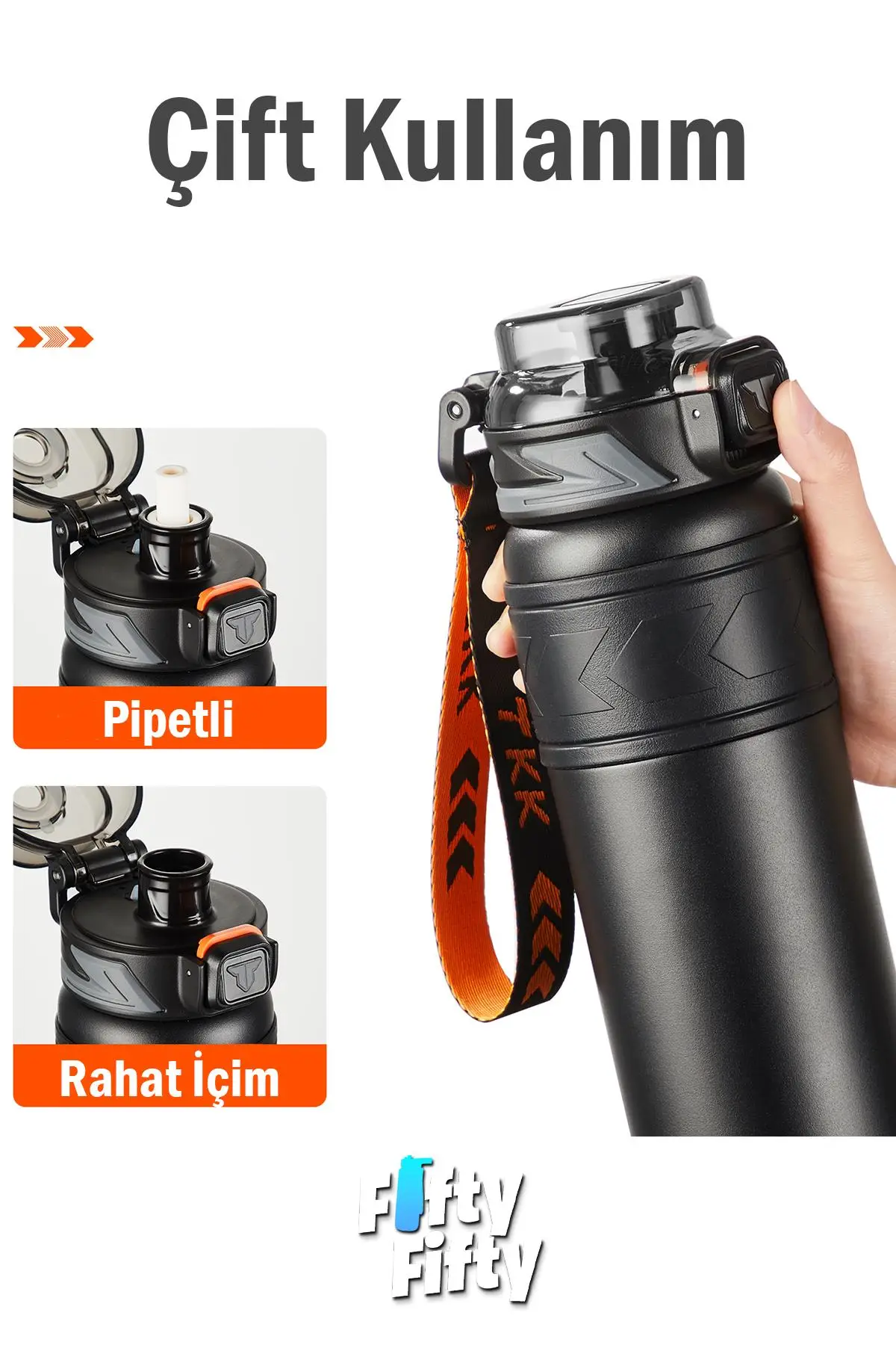 TKK 900 ML Çelik Termos Çift Kullanım Pipetli/Rahat İçim -12/24 Sıcak-Soğuk- Yalıtım -TKK2025900ML