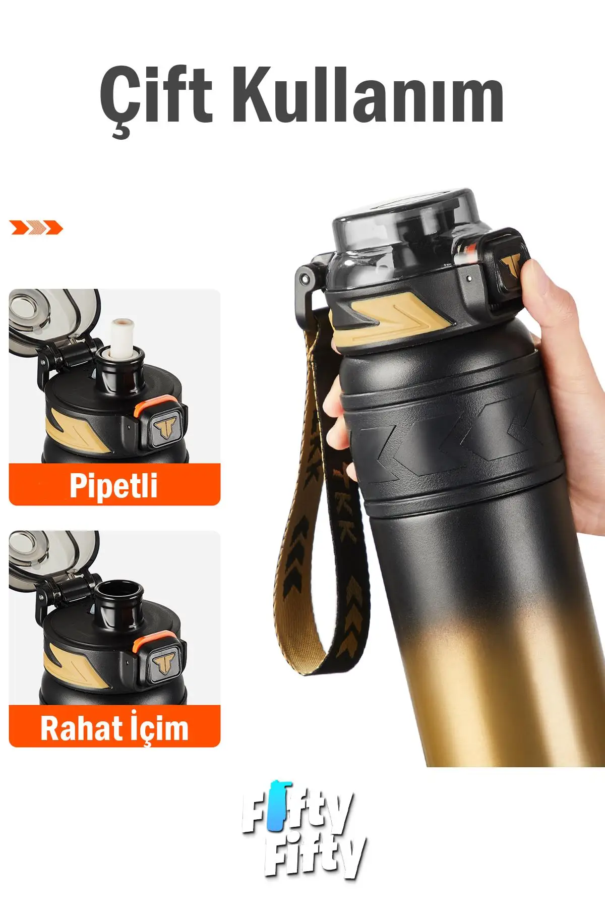 TKK 900 ML Çelik Termos Çift Kullanım Pipetli/Rahat İçim -12/24 Sıcak-Soğuk- Yalıtım -TKK2025900ML