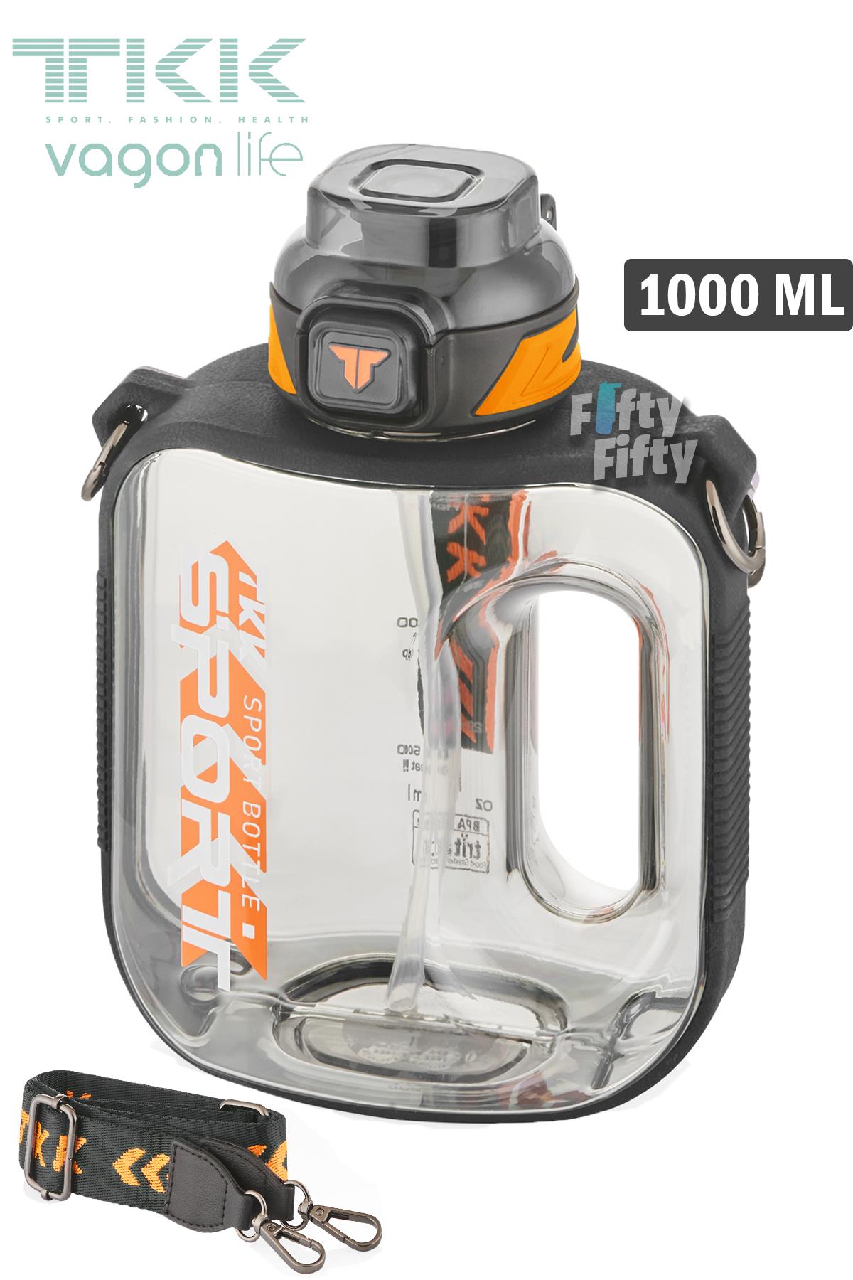 TKK 1000 ML Çift Kullanım Pipetli/Rahat içim Bpa İçermeyen Askılı Tritan Su Matarası FFTKK1022-1000 - SİYAH