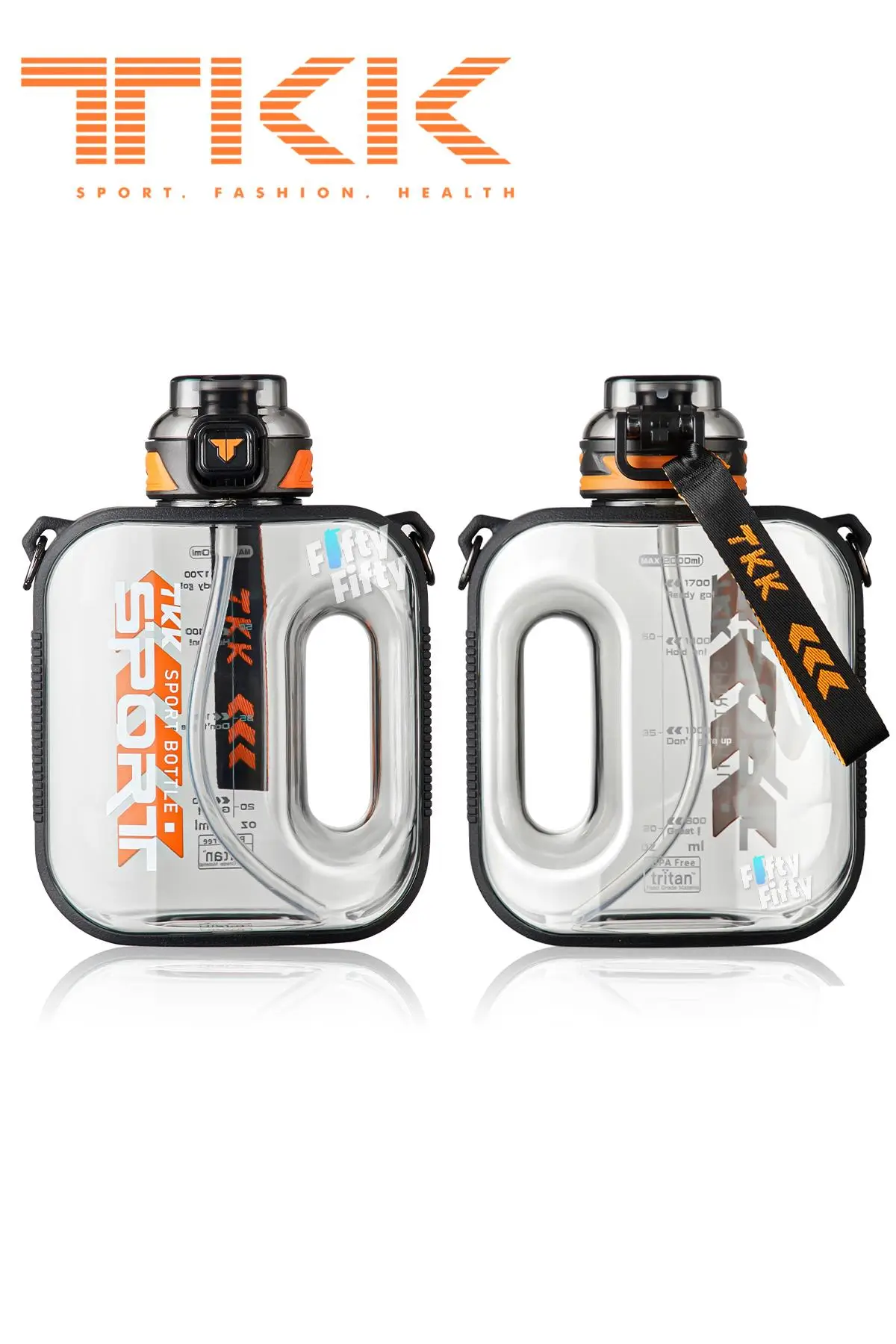 TKK 1000 ML Çift Kullanım Pipetli/Rahat içim Bpa İçermeyen Askılı Tritan Su Matarası FFTKK1022-1000