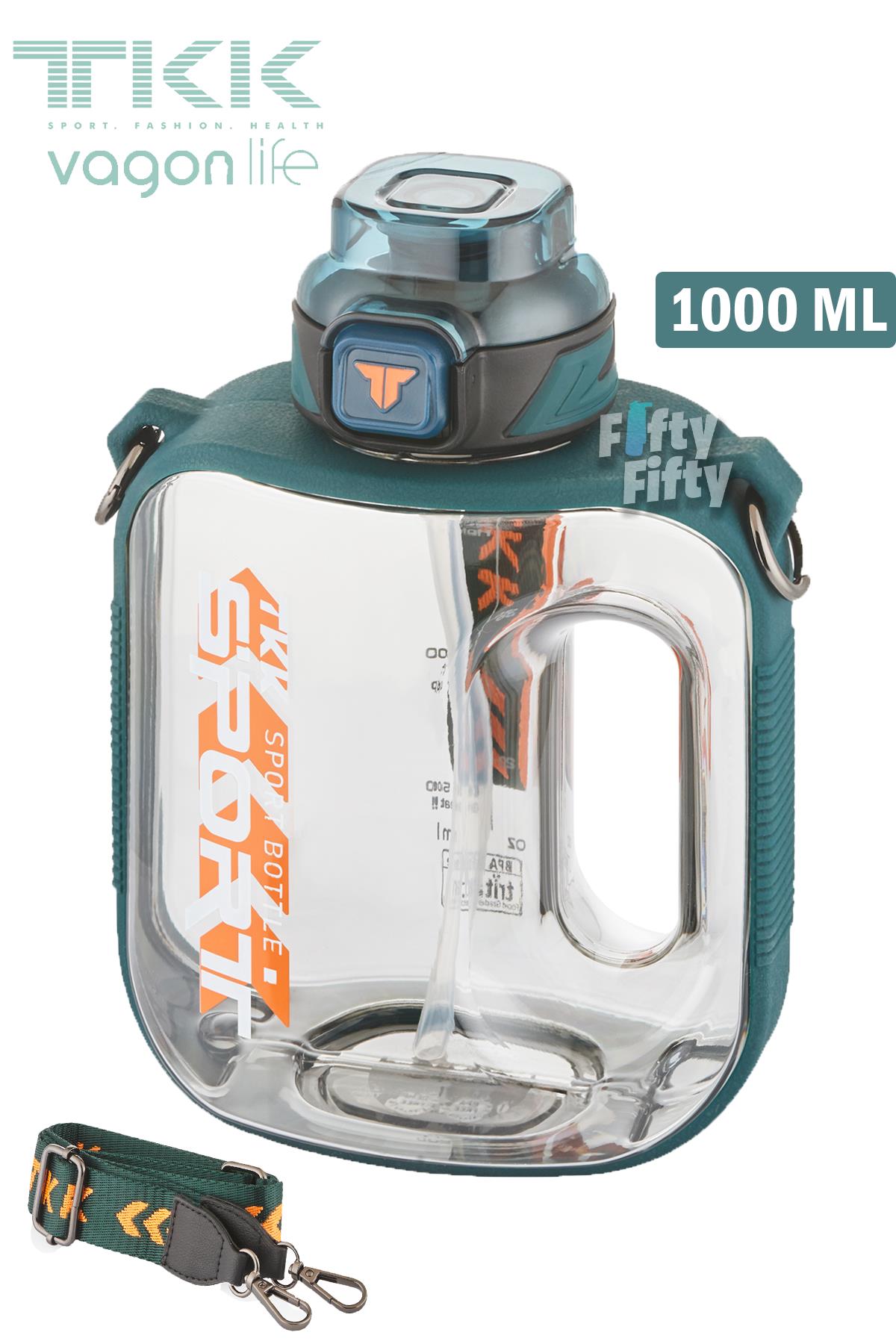 TKK 1000 ML Çift Kullanım Pipetli/Rahat içim Bpa İçermeyen Askılı Tritan Su Matarası FFTKK1022-1000 - YEŞİL