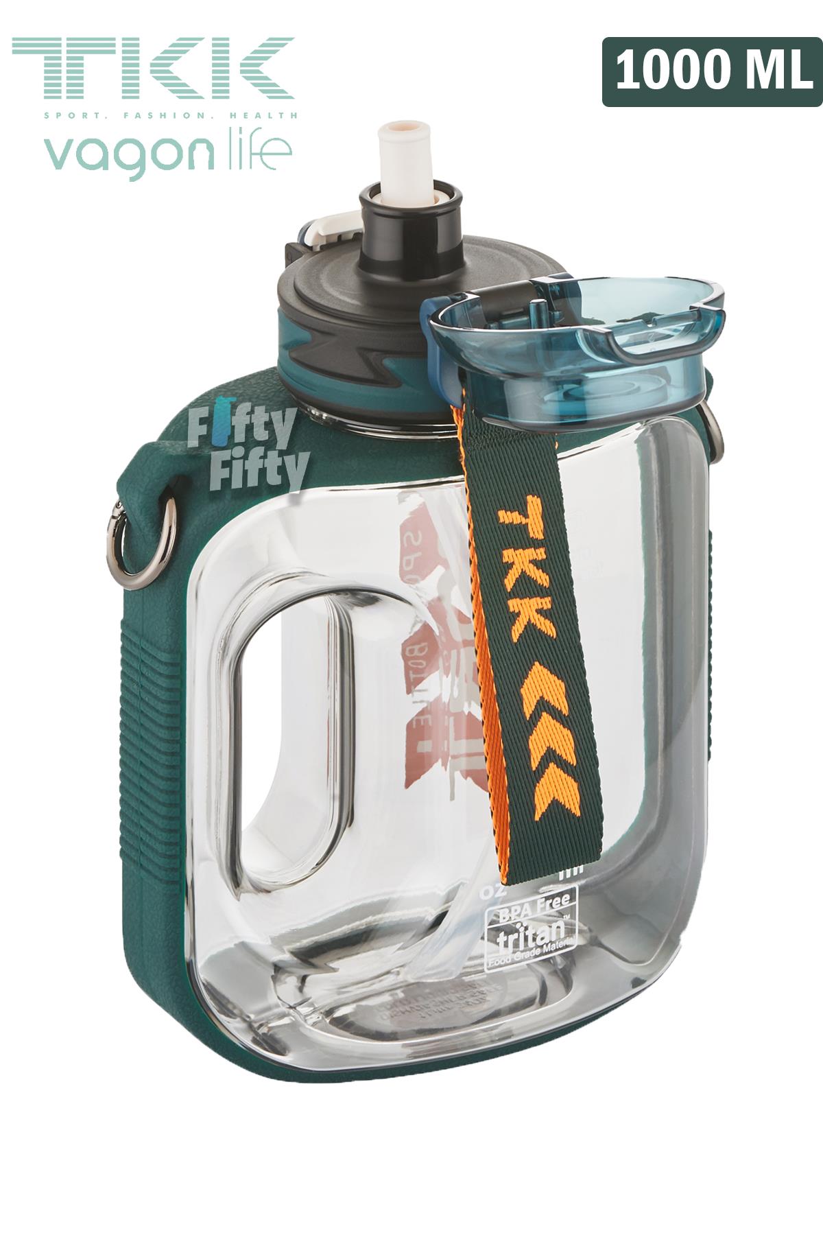 TKK 1000 ML Çift Kullanım Pipetli/Rahat içim Bpa İçermeyen Askılı Tritan Su Matarası FFTKK1022-1000