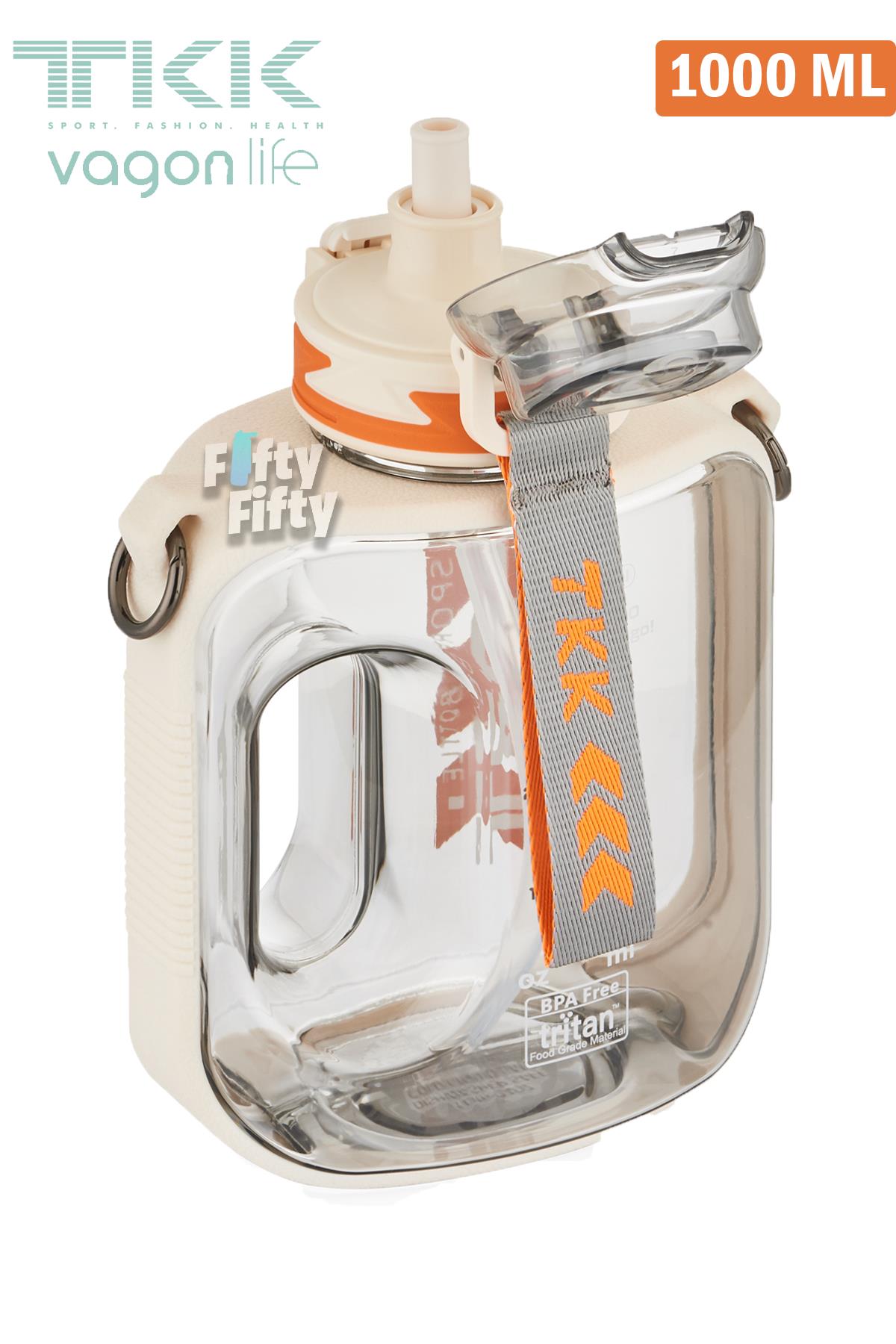 TKK 1000 ML Çift Kullanım Pipetli/Rahat içim Bpa İçermeyen Askılı Tritan Su Matarası FFTKK1022-1000