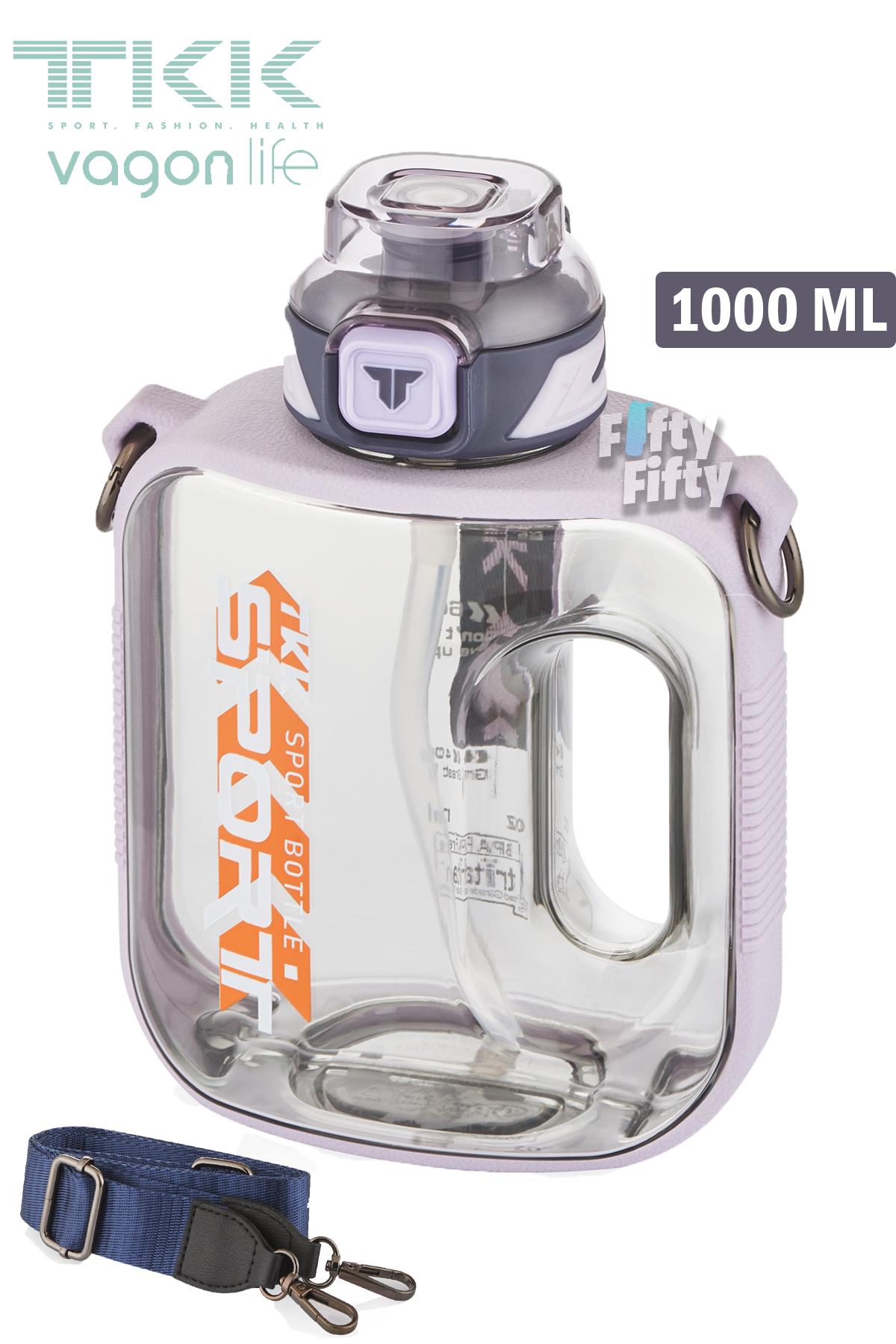 TKK 1000 ML Çift Kullanım Pipetli/Rahat içim Bpa İçermeyen Askılı Tritan Su Matarası FFTKK1022-1000 - MOR