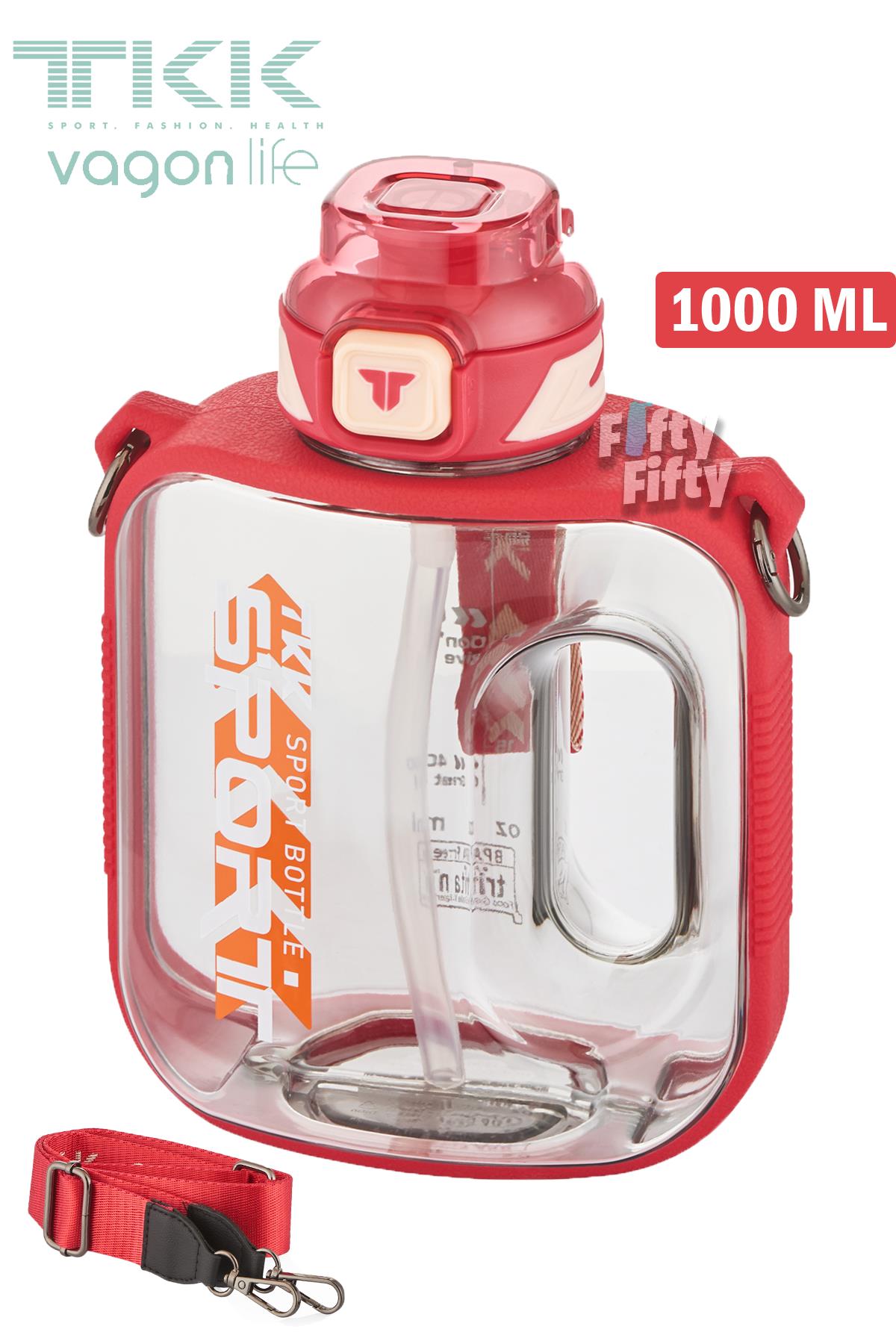 TKK 1000 ML Çift Kullanım Pipetli/Rahat içim Bpa İçermeyen Askılı Tritan Su Matarası FFTKK1022-1000