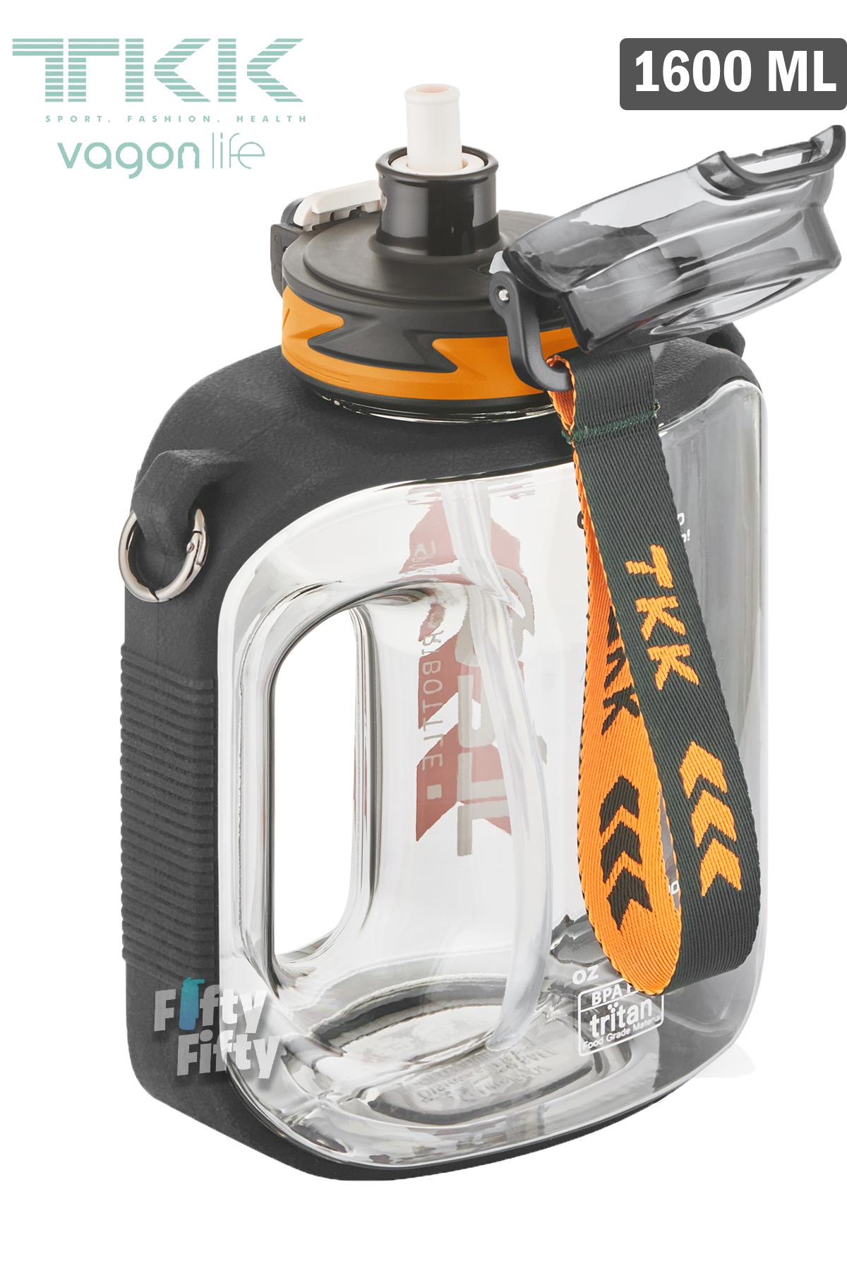 TKK 1600 ML Çift Kullanım Pipetli/Rahat içim Bpa İçermeyen Askılı Tritan Su Matarası FFTKK1022-1600