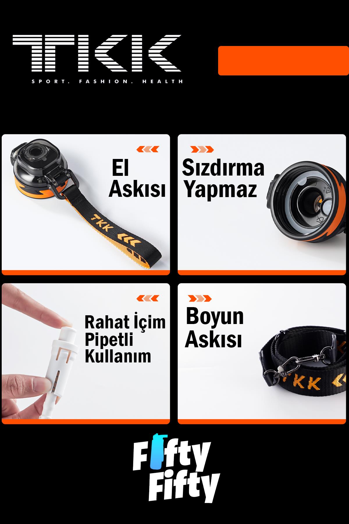 TKK 1600 ML Çift Kullanım Pipetli/Rahat içim Bpa İçermeyen Askılı Tritan Su Matarası FFTKK1022-1600