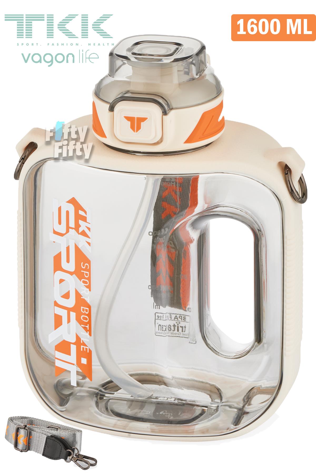 TKK 1600 ML Çift Kullanım Pipetli/Rahat içim Bpa İçermeyen Askılı Tritan Su Matarası FFTKK1022-1600 - BEYAZ