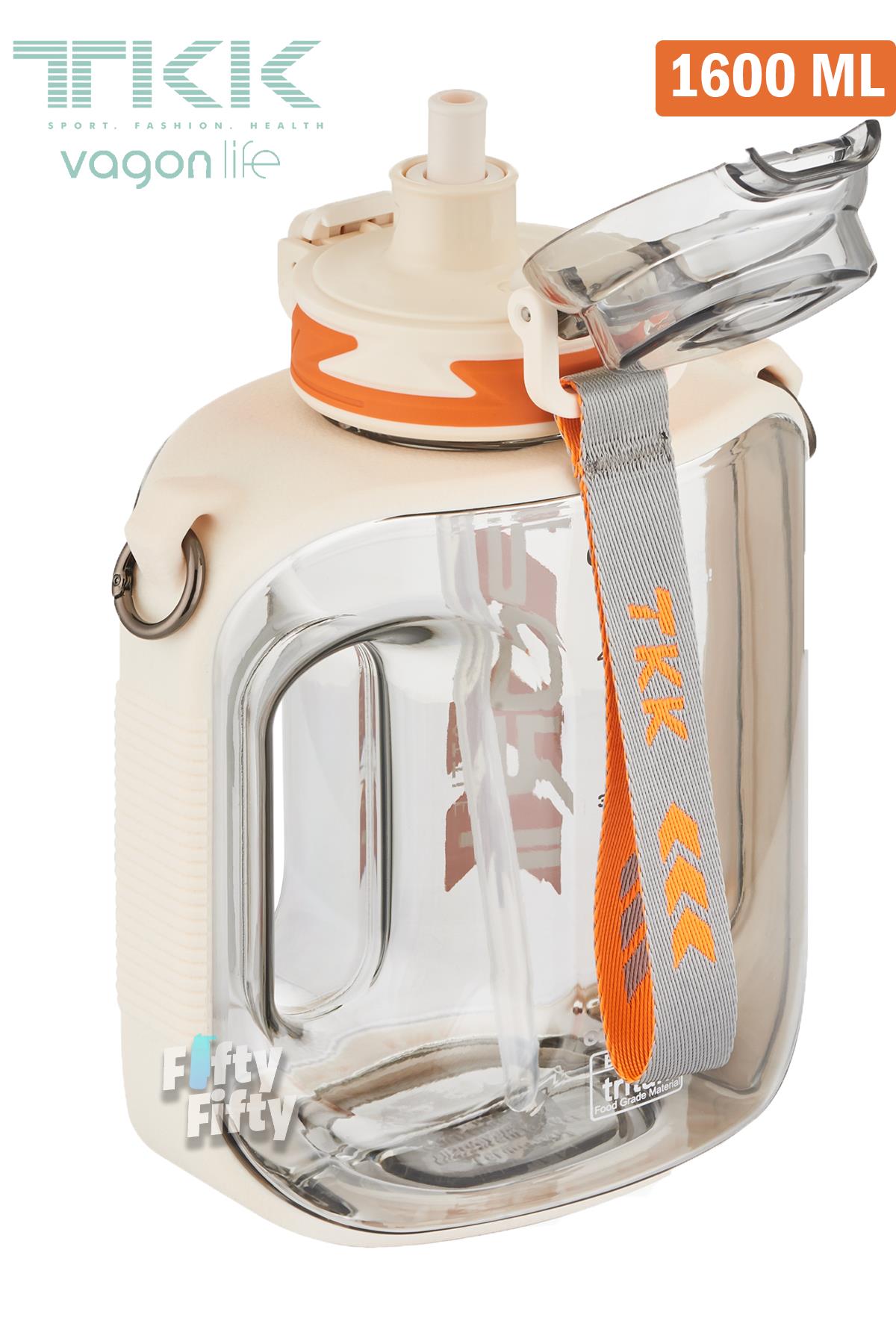 TKK 1600 ML Çift Kullanım Pipetli/Rahat içim Bpa İçermeyen Askılı Tritan Su Matarası FFTKK1022-1600