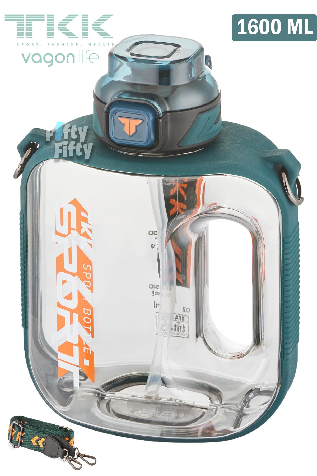 TKK 1600 ML Çift Kullanım Pipetli/Rahat içim Bpa İçermeyen Askılı Tritan Su Matarası FFTKK1022-1600