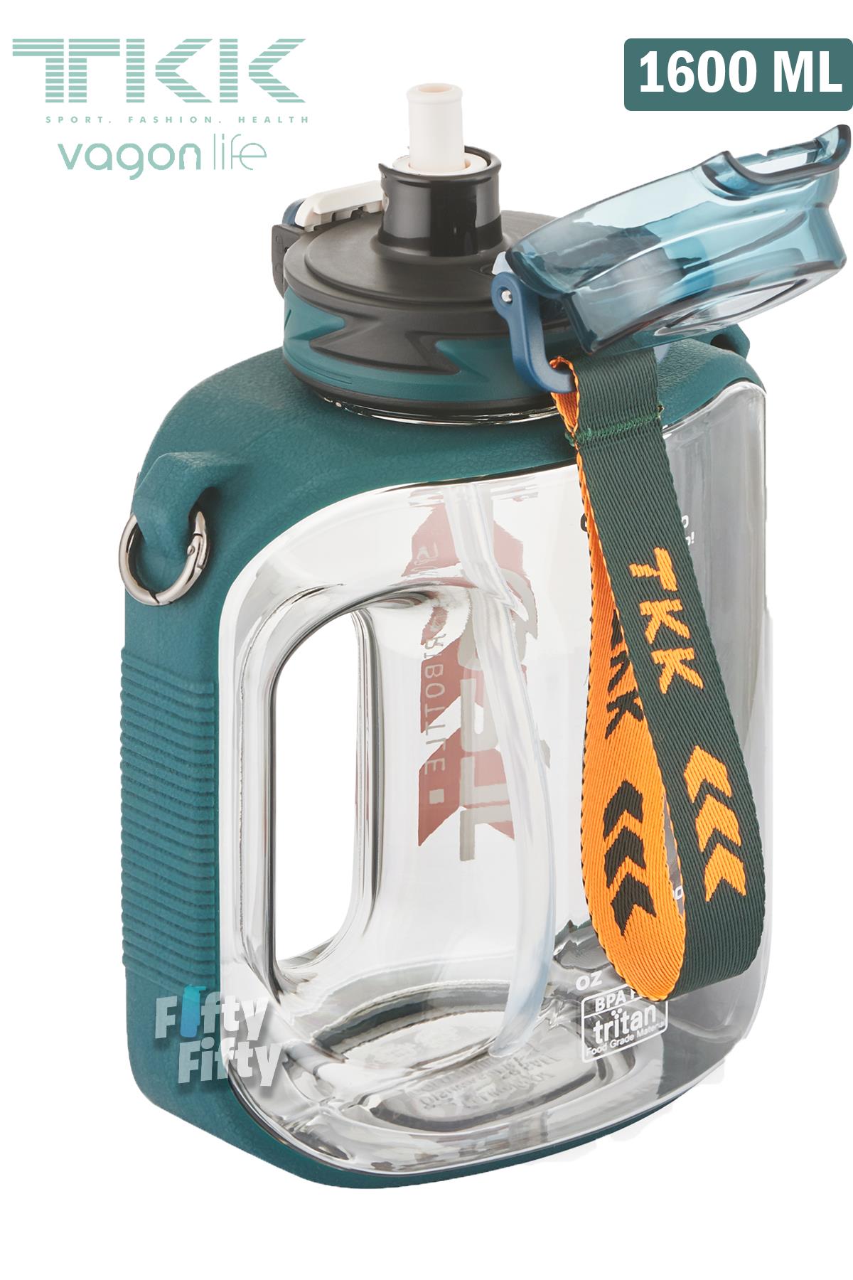 TKK 1600 ML Çift Kullanım Pipetli/Rahat içim Bpa İçermeyen Askılı Tritan Su Matarası FFTKK1022-1600
