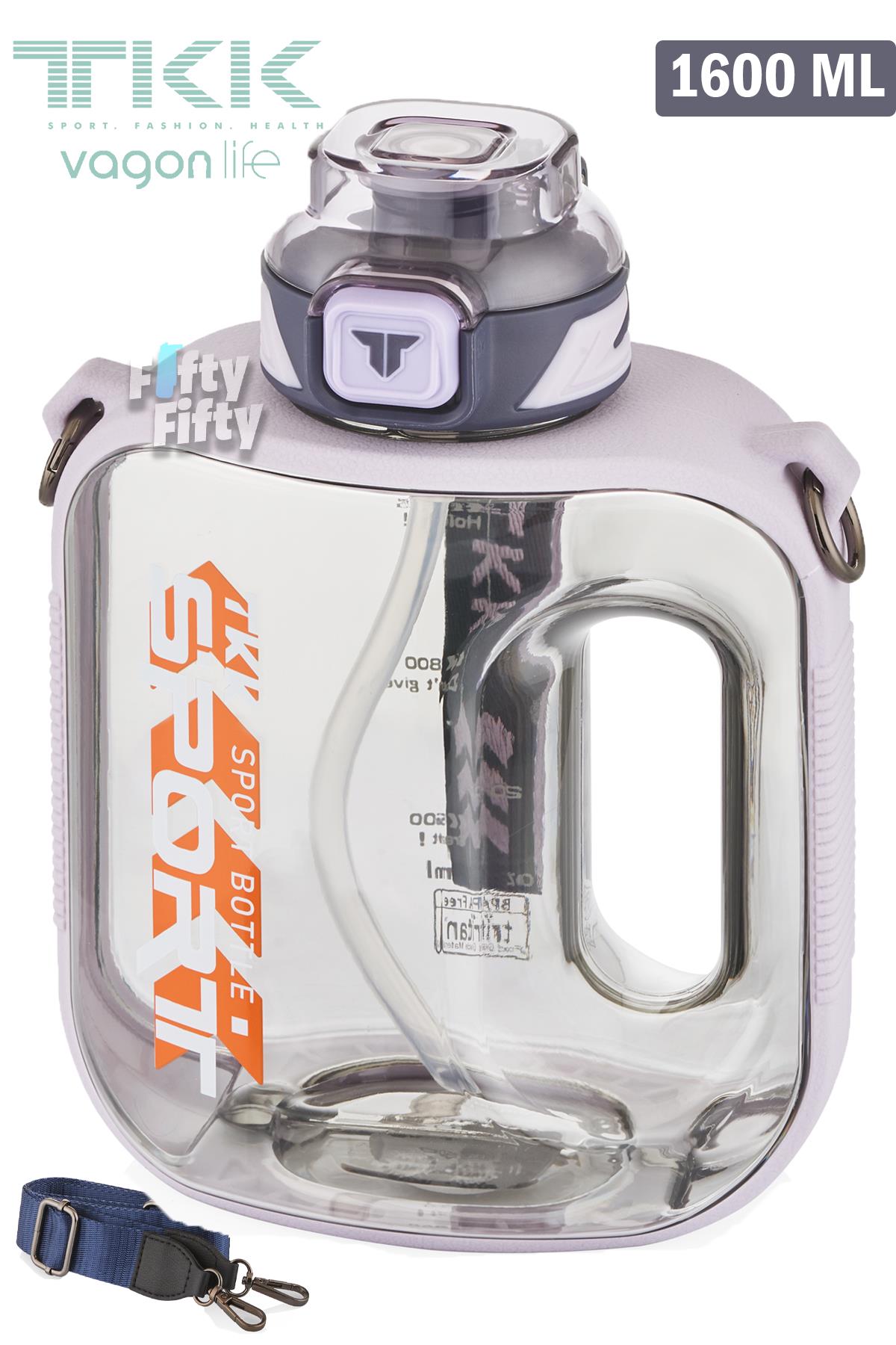TKK 1600 ML Çift Kullanım Pipetli/Rahat içim Bpa İçermeyen Askılı Tritan Su Matarası FFTKK1022-1600 - MOR