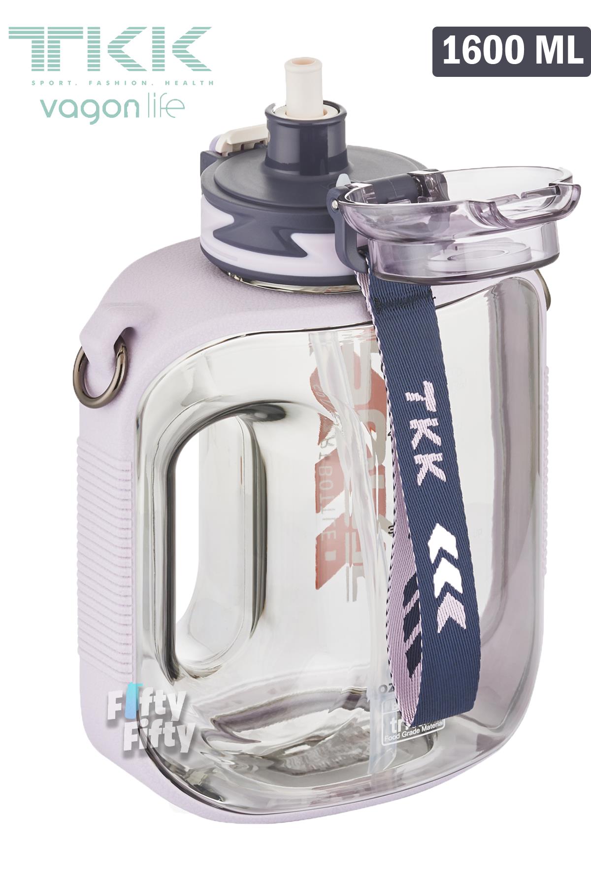 TKK 1600 ML Çift Kullanım Pipetli/Rahat içim Bpa İçermeyen Askılı Tritan Su Matarası FFTKK1022-1600