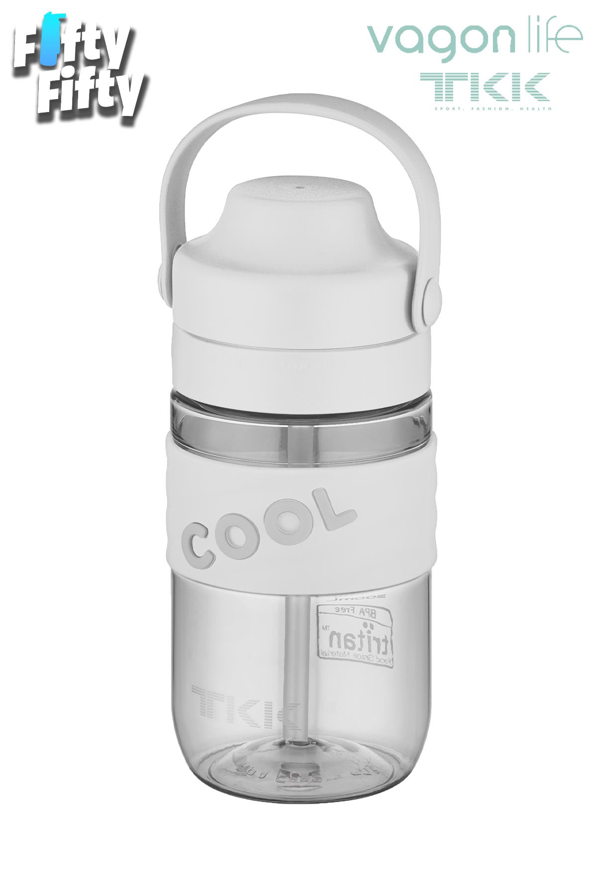TKK 550 ML Pipetli(Isırılması güç) Taşıma kulplu Bpa İçermeyen Tritan Su Matarası COOL-550 - beyaz