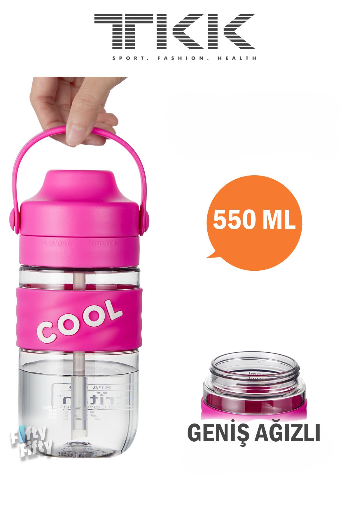 TKK 550 ML Pipetli(Isırılması güç) Taşıma kulplu Bpa İçermeyen Tritan Su Matarası COOL-550