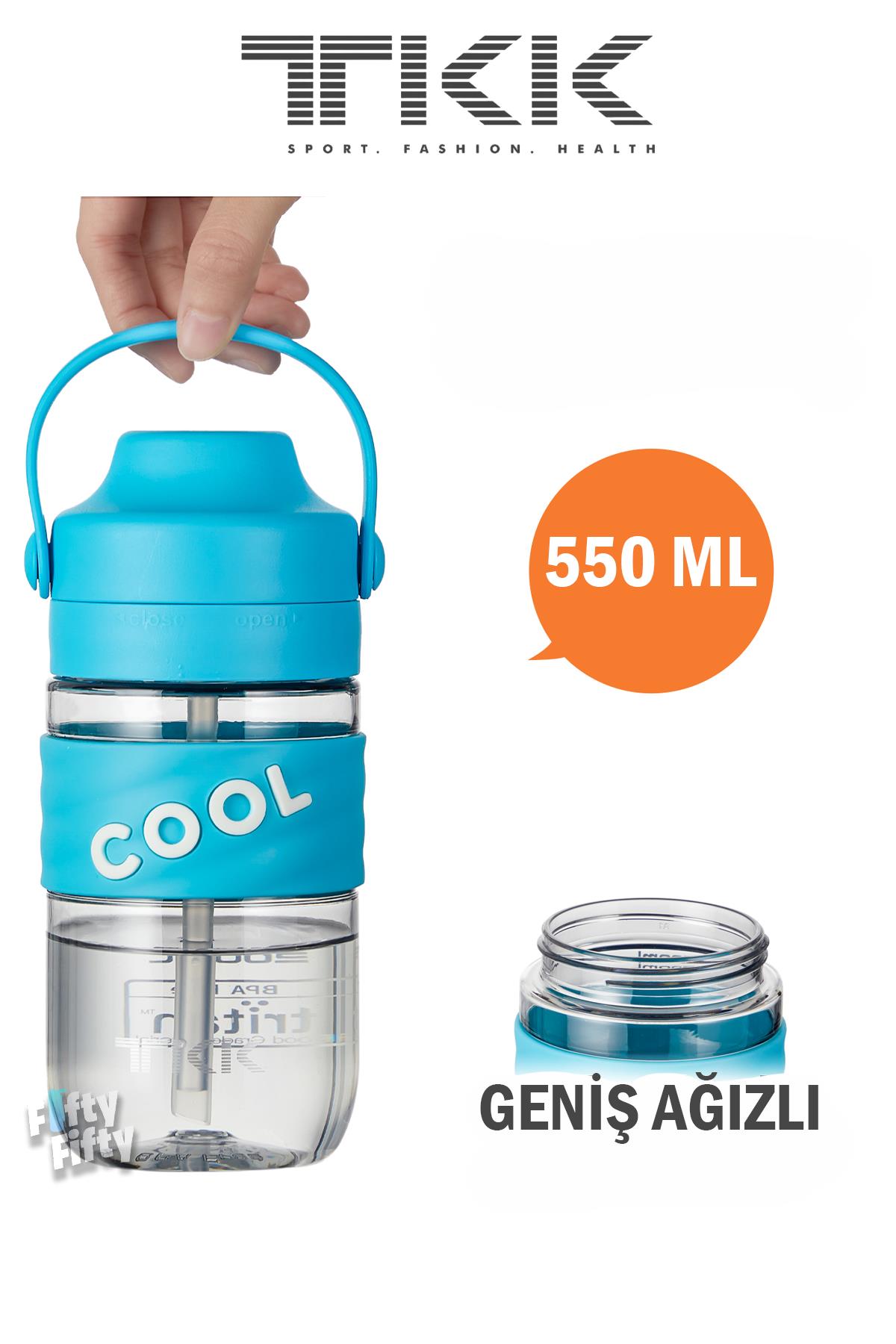 TKK 550 ML Pipetli(Isırılması güç) Taşıma kulplu Bpa İçermeyen Tritan Su Matarası COOL-550