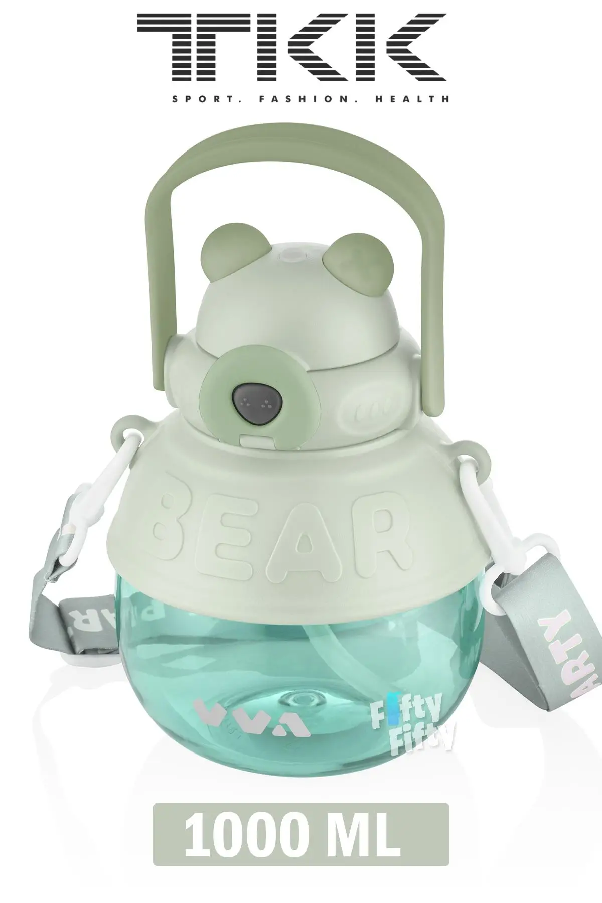 TKK VVA1000 ML Çift Kullanım Pipetli/Rahat içim Bpa İçermeyen Taşıma Ve Boyun Askılı Tritan Su Matarası FFTKK1003-1000ML - Yeşil
