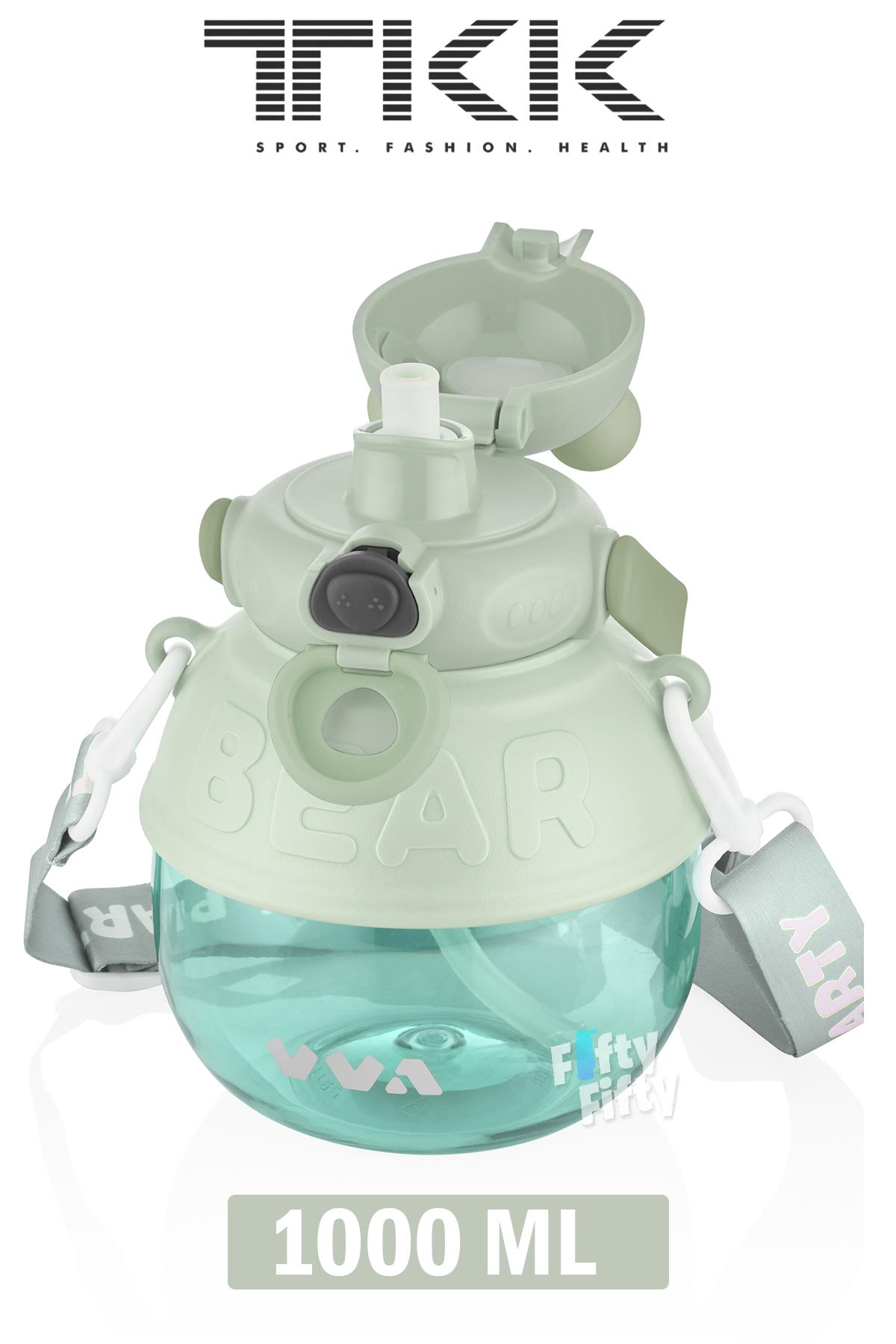 TKK VVA1000 ML Çift Kullanım Pipetli/Rahat içim Bpa İçermeyen Taşıma Ve Boyun Askılı Tritan Su Matarası FFTKK1003-1000ML