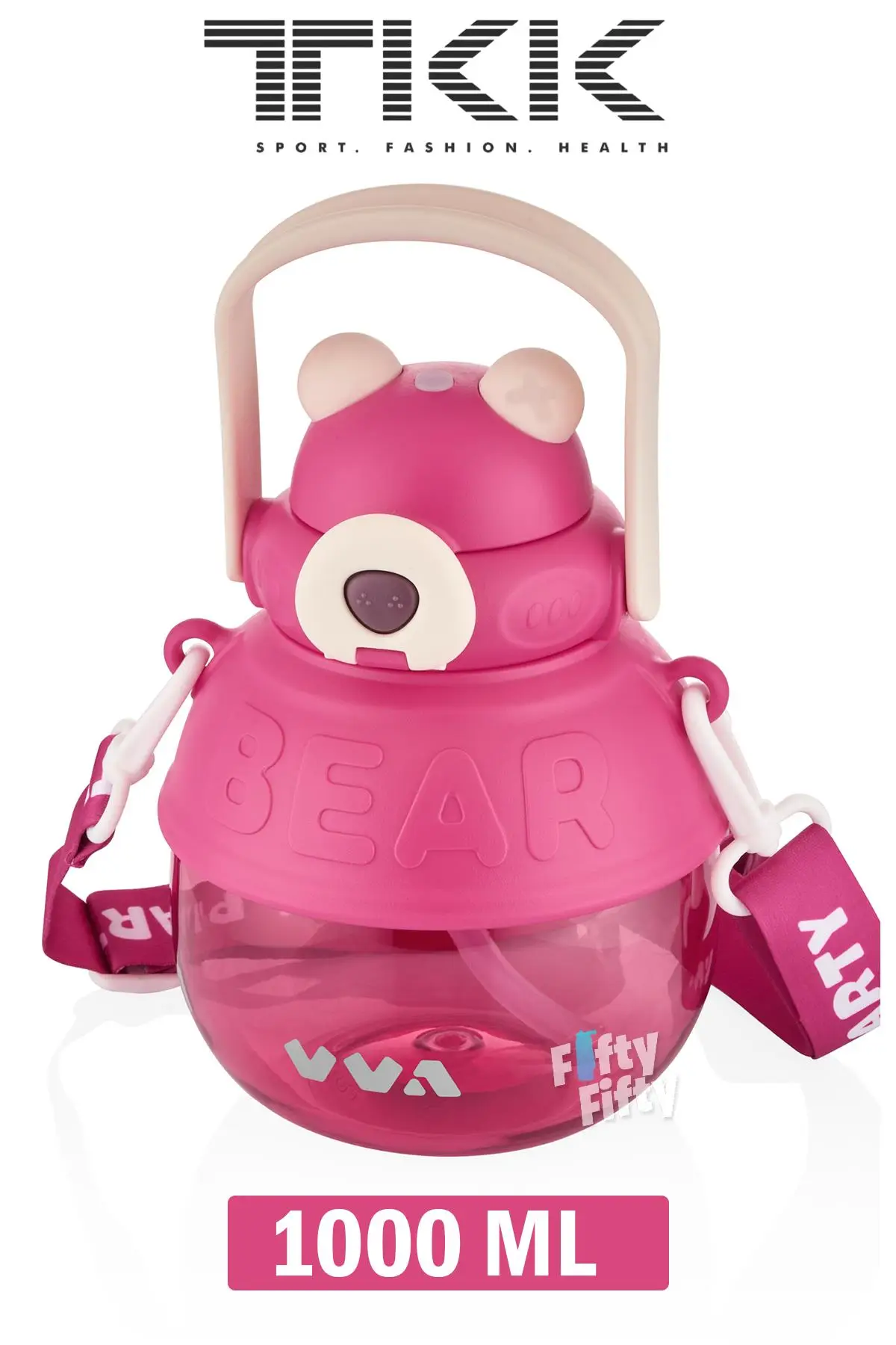 TKK VVA1000 ML Çift Kullanım Pipetli/Rahat içim Bpa İçermeyen Taşıma Ve Boyun Askılı Tritan Su Matarası FFTKK1003-1000ML