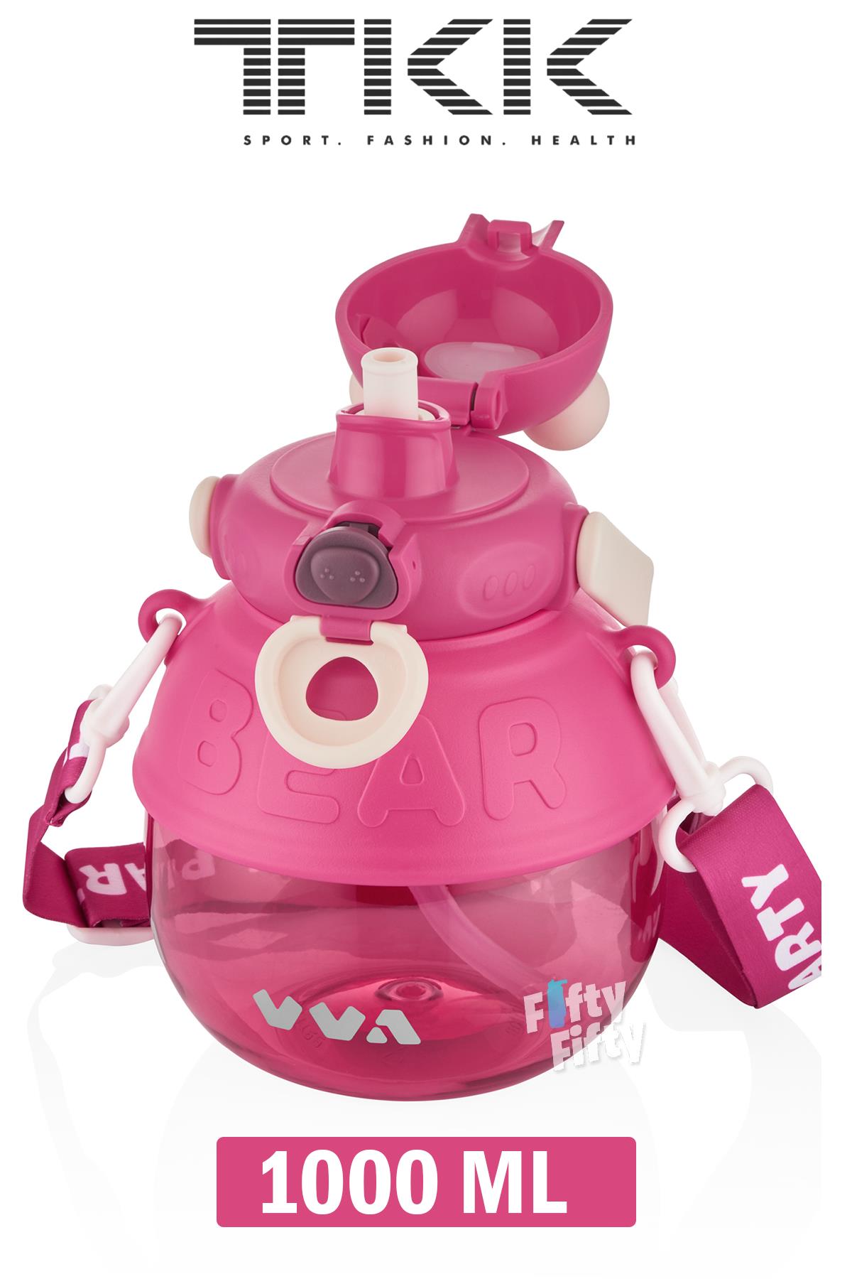 TKK VVA1000 ML Çift Kullanım Pipetli/Rahat içim Bpa İçermeyen Taşıma Ve Boyun Askılı Tritan Su Matarası FFTKK1003-1000ML