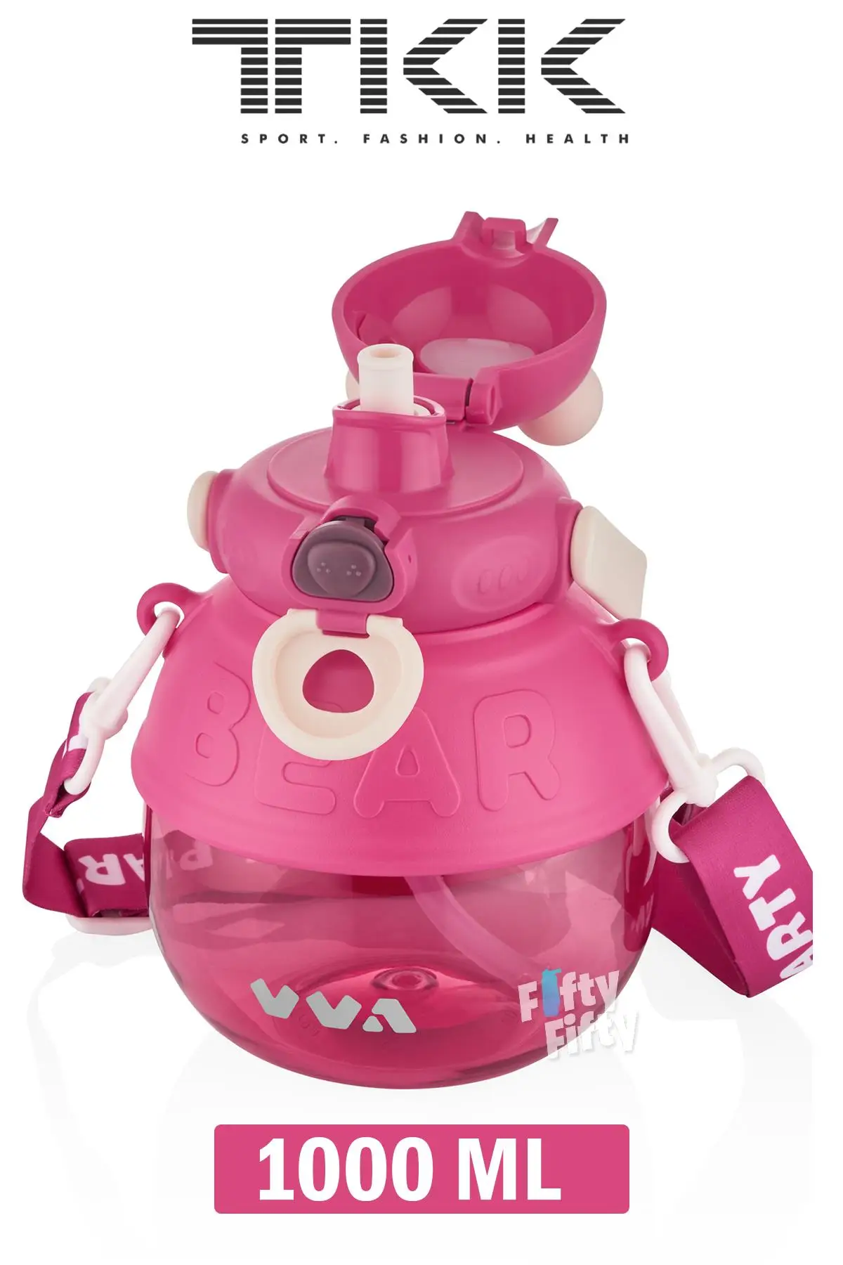 TKK VVA1000 ML Çift Kullanım Pipetli/Rahat içim Bpa İçermeyen Taşıma Ve Boyun Askılı Tritan Su Matarası FFTKK1003-1000ML