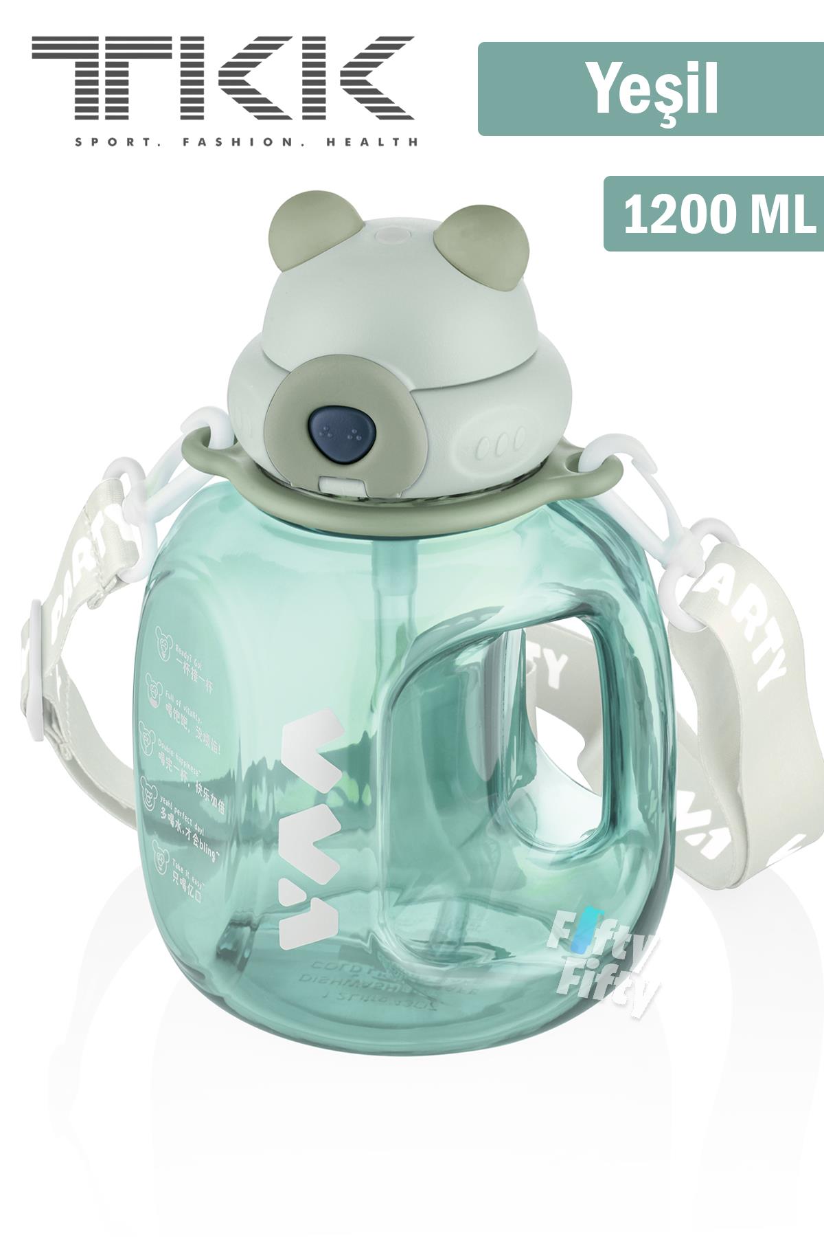TKK VVA1200 ML Çift Kullanım Pipetli/Rahat içim Bpa İçermeyen Askılı Tritan Su Matarası FFTKK1002-1200ML - Yeşil