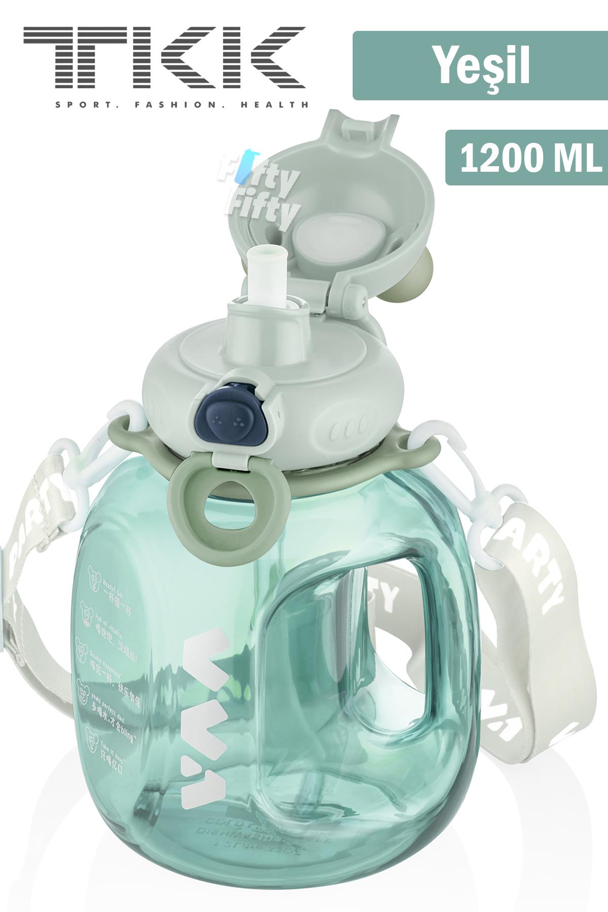 TKK VVA1200 ML Çift Kullanım Pipetli/Rahat içim Bpa İçermeyen Askılı Tritan Su Matarası FFTKK1002-1200ML