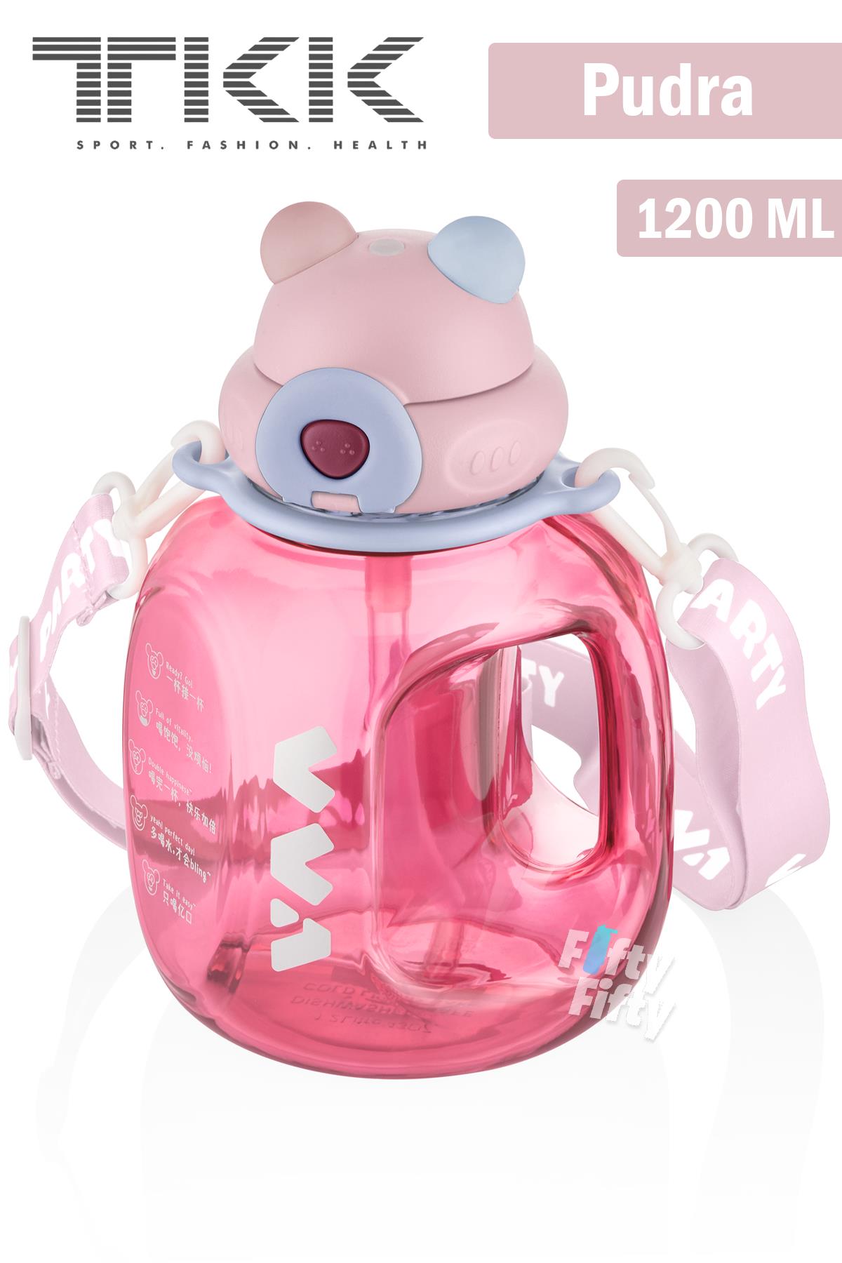TKK VVA1200 ML Çift Kullanım Pipetli/Rahat içim Bpa İçermeyen Askılı Tritan Su Matarası FFTKK1002-1200ML