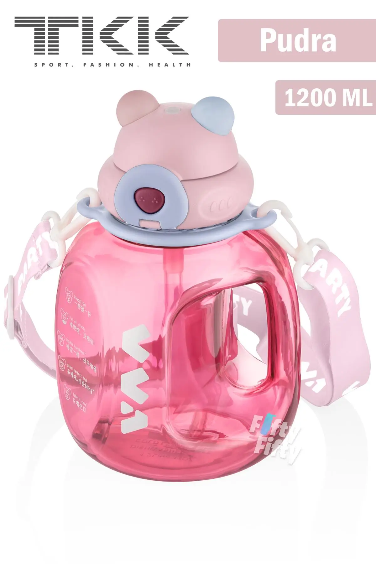 TKK VVA1200 ML Çift Kullanım Pipetli/Rahat içim Bpa İçermeyen Askılı Tritan Su Matarası FFTKK1002-1200ML