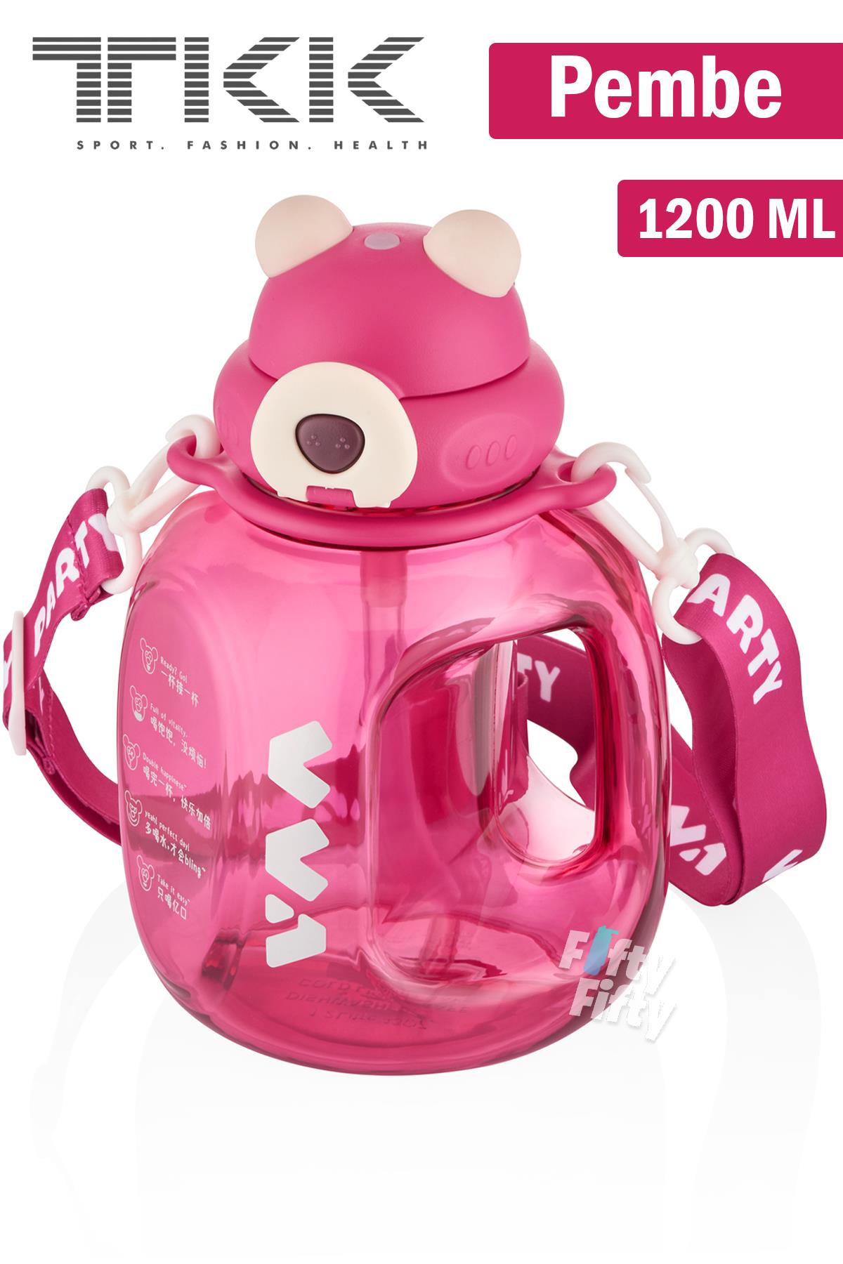 TKK VVA1200 ML Çift Kullanım Pipetli/Rahat içim Bpa İçermeyen Askılı Tritan Su Matarası FFTKK1002-1200ML