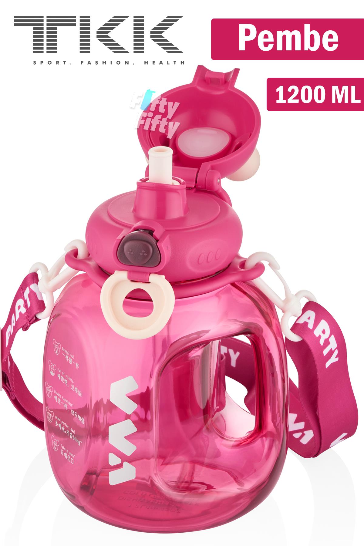 TKK VVA1200 ML Çift Kullanım Pipetli/Rahat içim Bpa İçermeyen Askılı Tritan Su Matarası FFTKK1002-1200ML