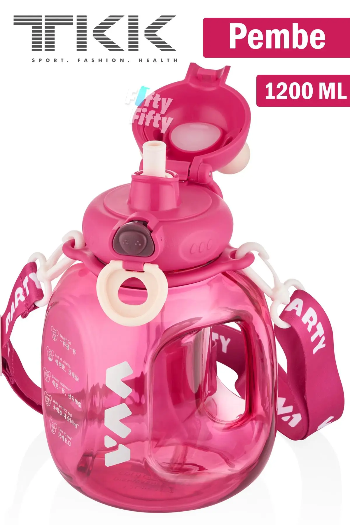 TKK VVA1200 ML Çift Kullanım Pipetli/Rahat içim Bpa İçermeyen Askılı Tritan Su Matarası FFTKK1002-1200ML