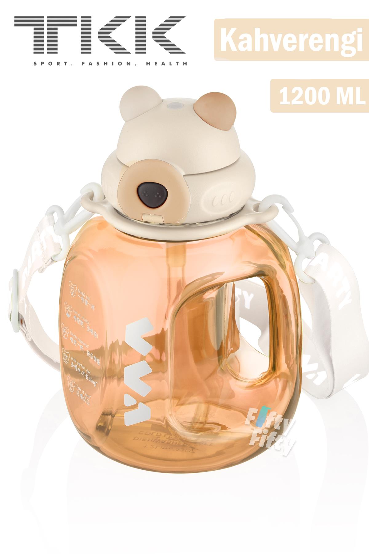 TKK VVA1200 ML Çift Kullanım Pipetli/Rahat içim Bpa İçermeyen Askılı Tritan Su Matarası FFTKK1002-1200ML - Kahverengi