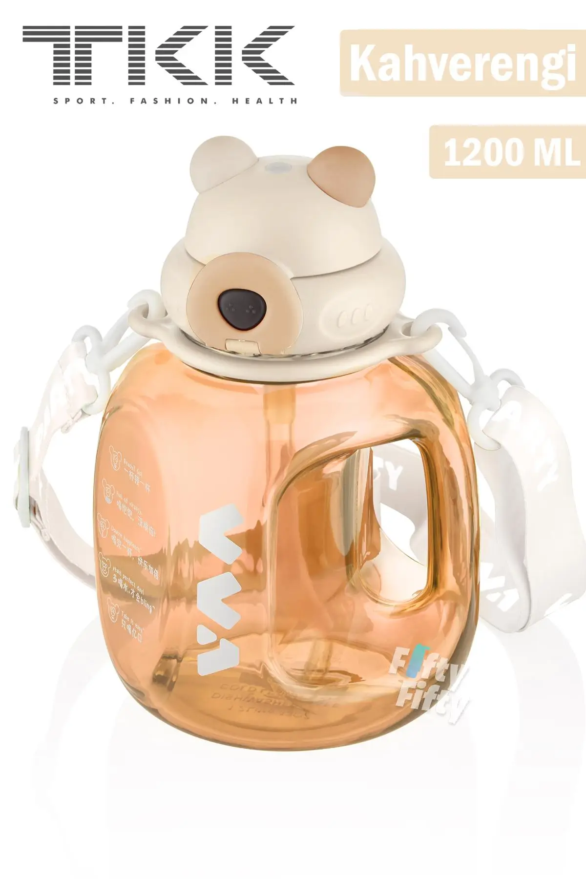 TKK VVA1200 ML Çift Kullanım Pipetli/Rahat içim Bpa İçermeyen Askılı Tritan Su Matarası FFTKK1002-1200ML - Kahverengi