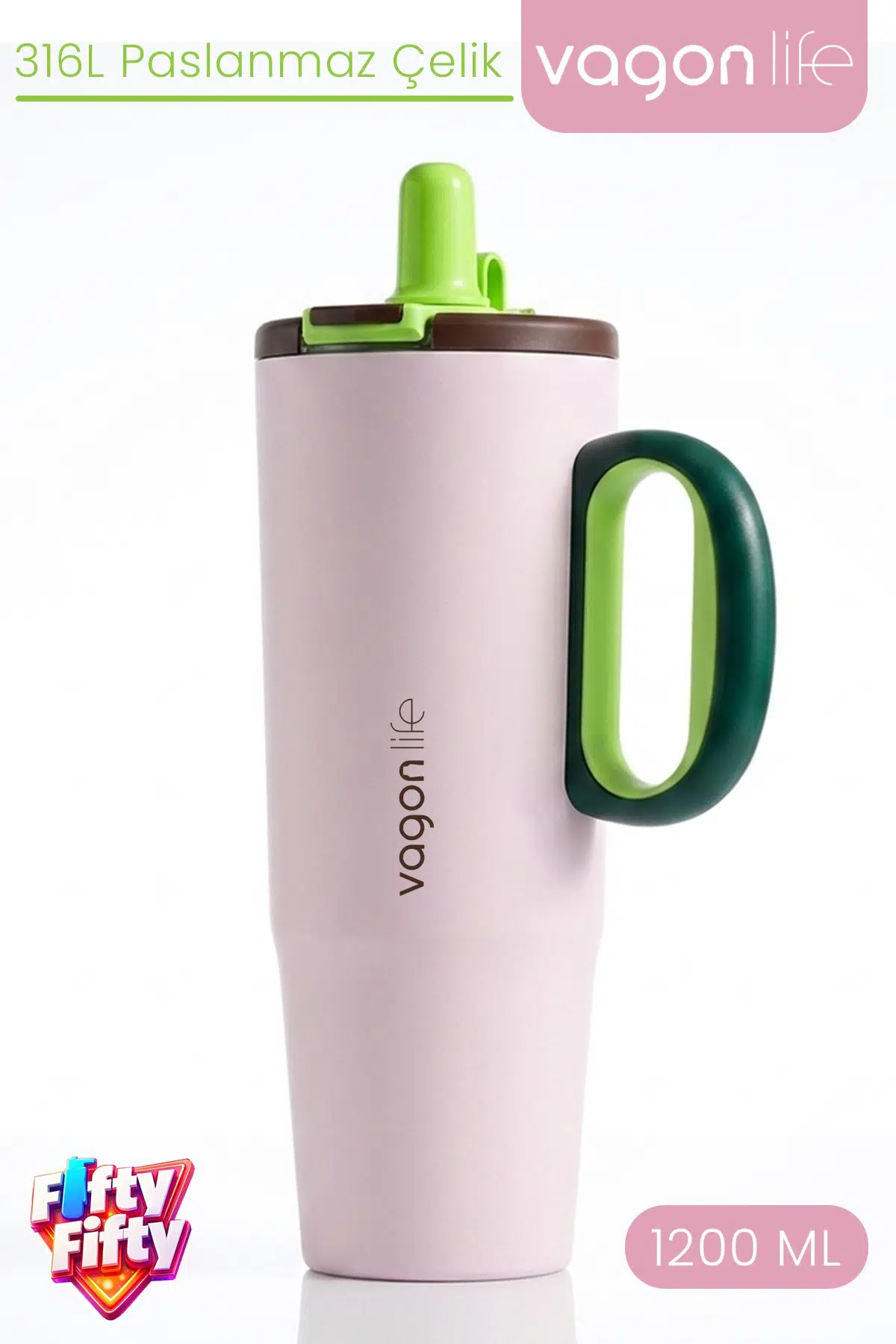 Tumbler 1200 ML Tek Kapak Çift Kullanım Pipetli Rahat İçim Kulplu Paslanmaz Çelik TermosFFVGN1114-1200ML