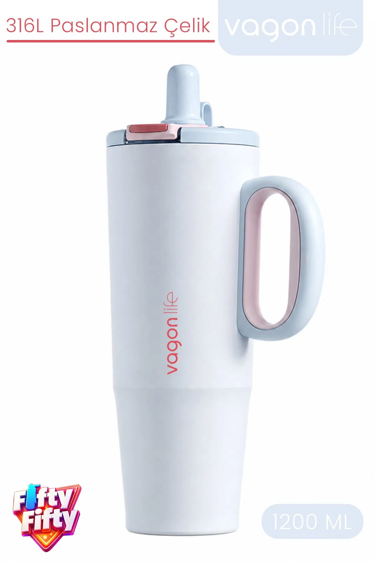 Tumbler 1200 ML Tek Kapak Çift Kullanım Pipetli Rahat İçim Kulplu Paslanmaz Çelik TermosFFVGN1114-1200ML