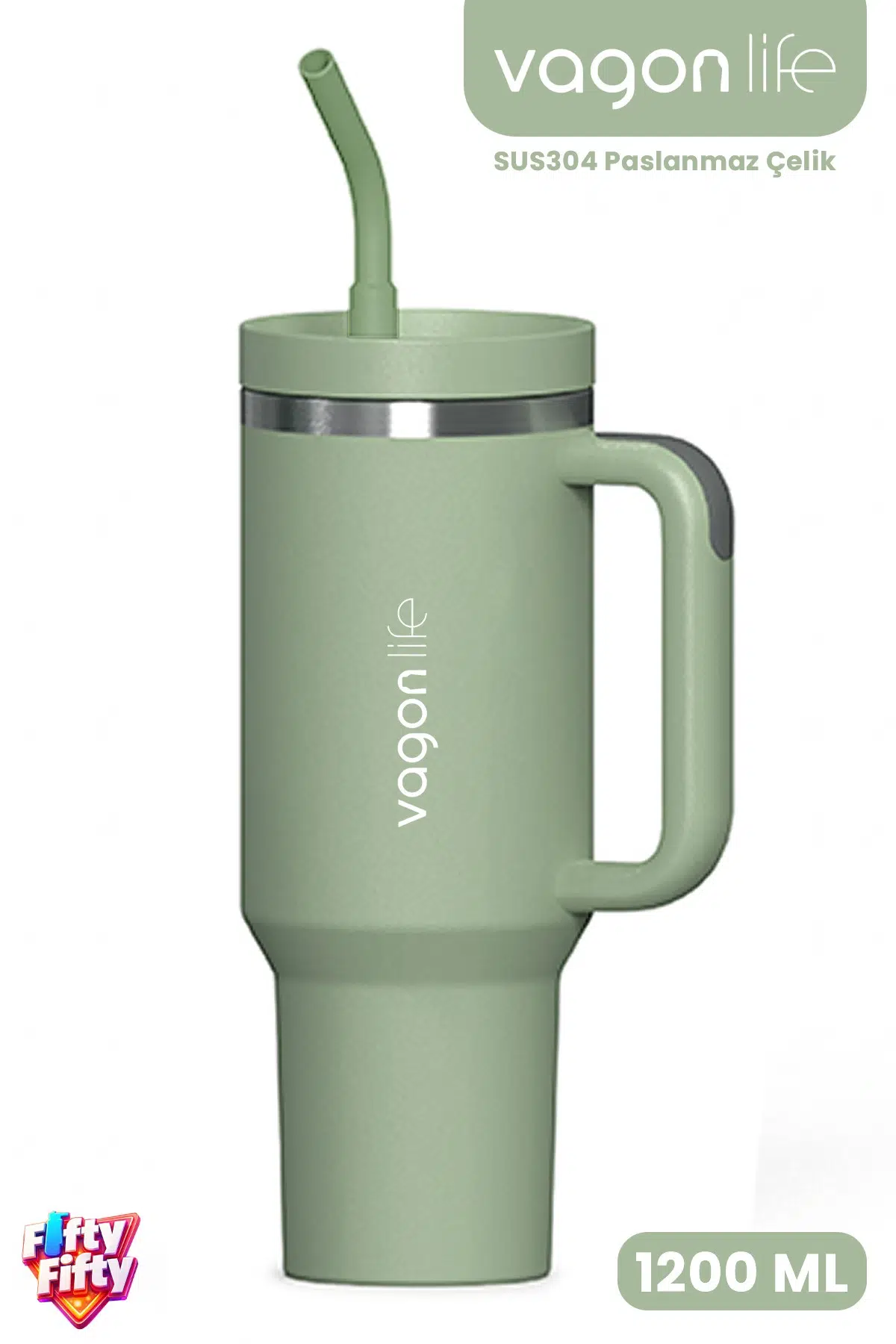 Tumbler Quencher Cup 1200 ML Pipetli Rahat İçim Kulplu SUS304 Paslanmaz Çelik 1.2L Termos 1103-1200ML