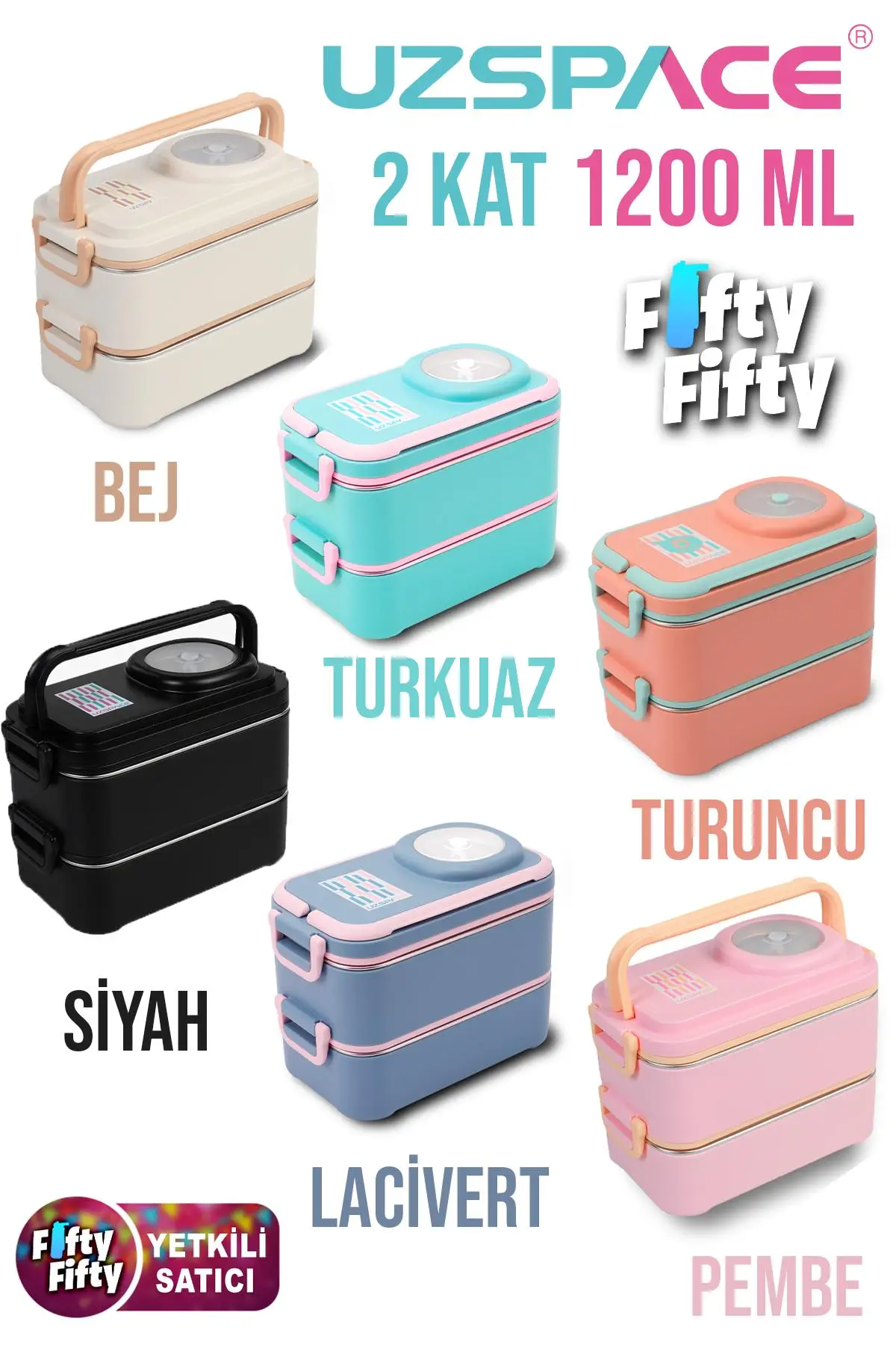 Uzspace 1200 ML İki Kat Dört Bölme Paslanmaz Çelik Lunch Box Yeni Nesil Sefer Tası-Sos Kaseli Model-FFLBOX8023