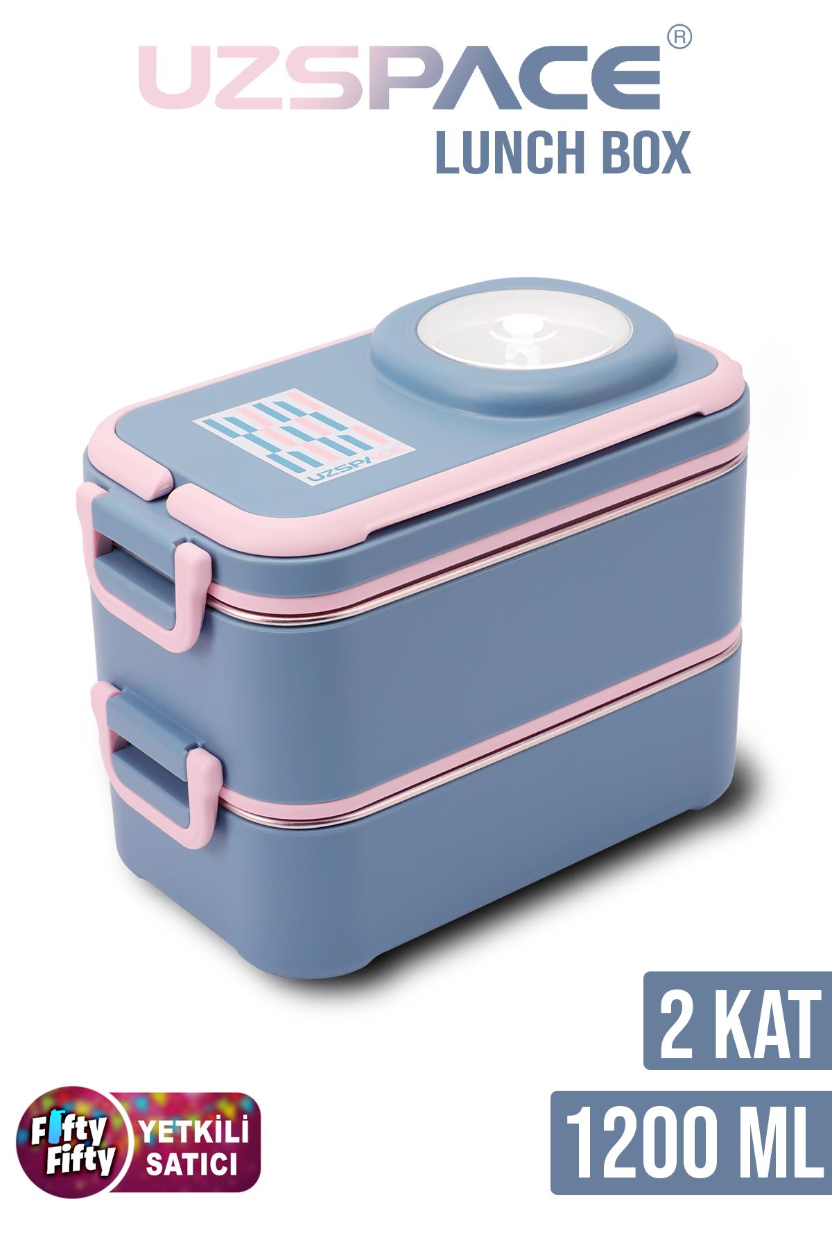 Uzspace 1200 ML İki Kat Dört Bölme Paslanmaz Çelik Lunch Box Yeni Nesil Sefer Tası-Sos Kaseli Model-FFLBOX8023 - Lacivert