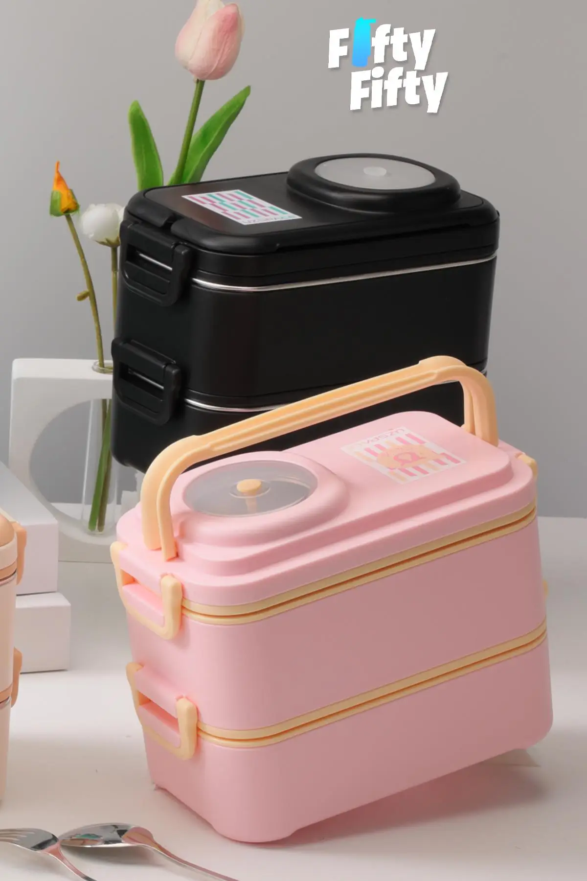 Uzspace 1200 ML İki Kat Dört Bölme Paslanmaz Çelik Lunch Box Yeni Nesil Sefer Tası-Sos Kaseli Model-FFLBOX8023