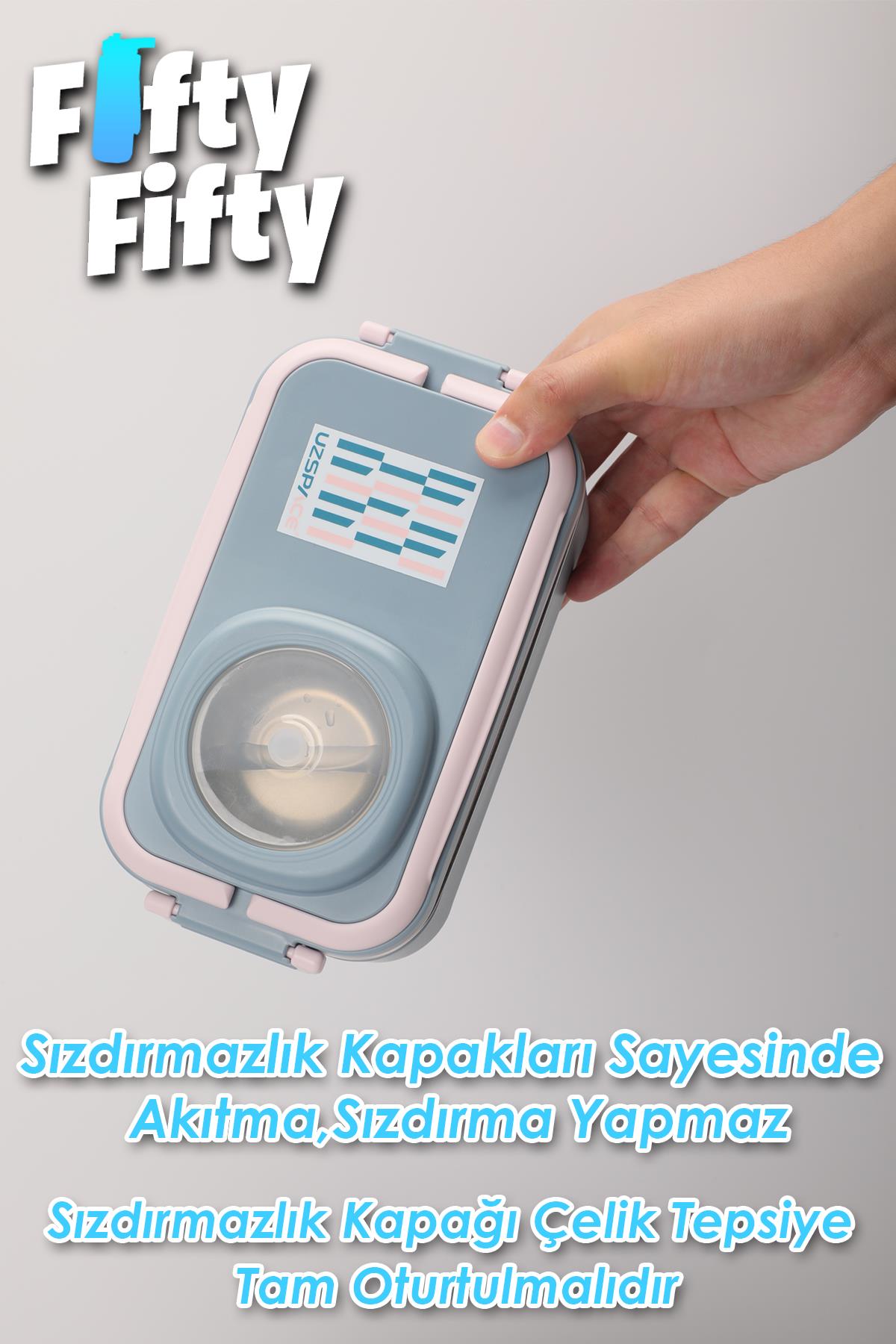 Uzspace 1200 ML İki Kat Dört Bölme Paslanmaz Çelik Lunch Box Yeni Nesil Sefer Tası-Sos Kaseli Model-FFLBOX8023