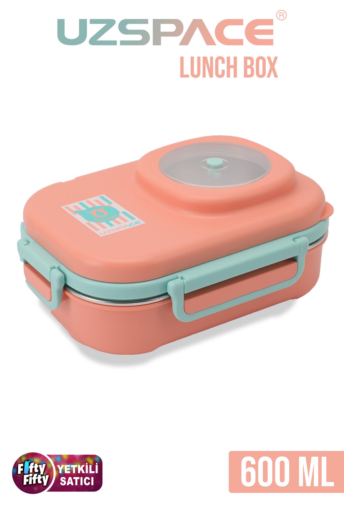 Uzspace 600 ML Çorba Kaseli-Çelik Kaşık Çatallı Paslanmaz Çelik Bento Lunch Box Yeni Nesil Sefer Tası-FFLBOX8021600 - Turuncu