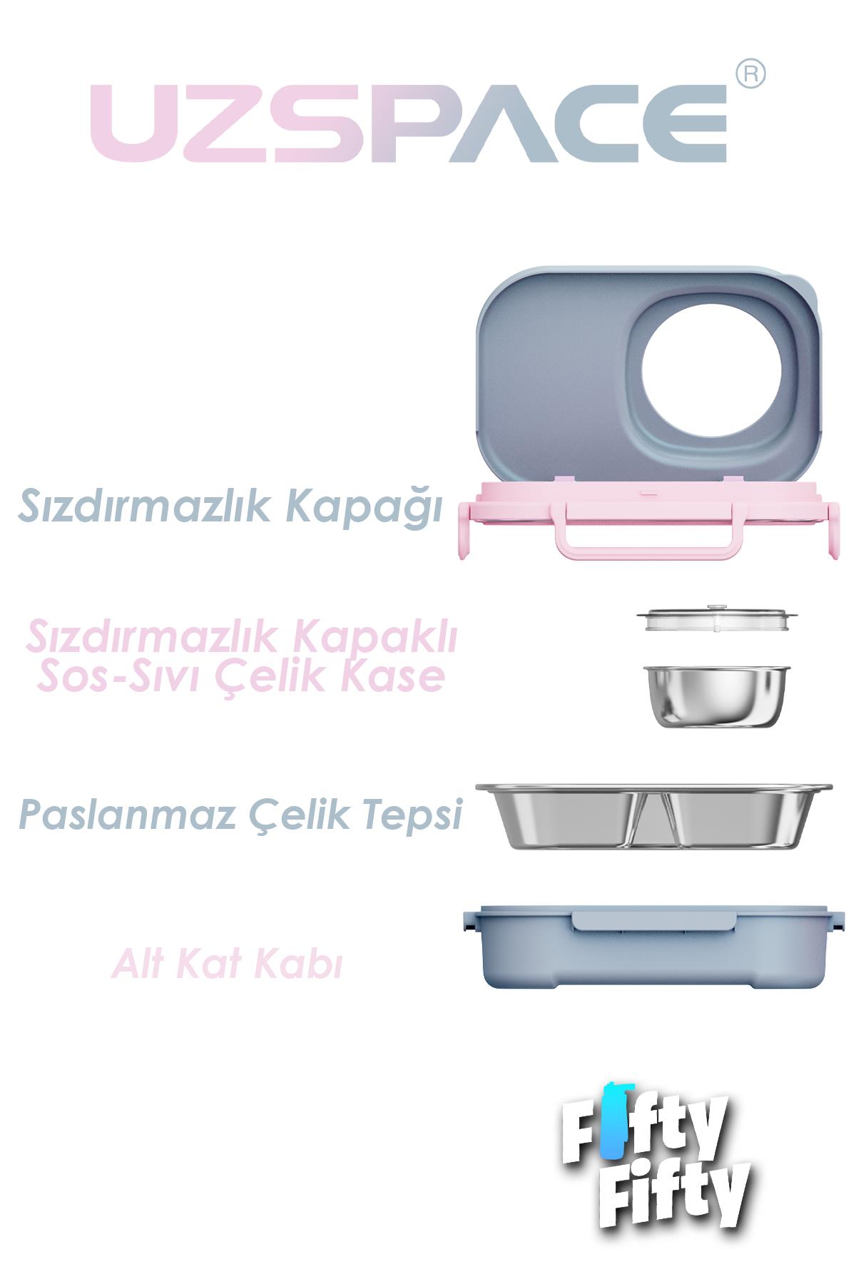 Uzspace 600 ML Çorba Kaseli-Çelik Kaşık Çatallı Paslanmaz Çelik Bento Lunch Box Yeni Nesil Sefer Tası-FFLBOX8021600