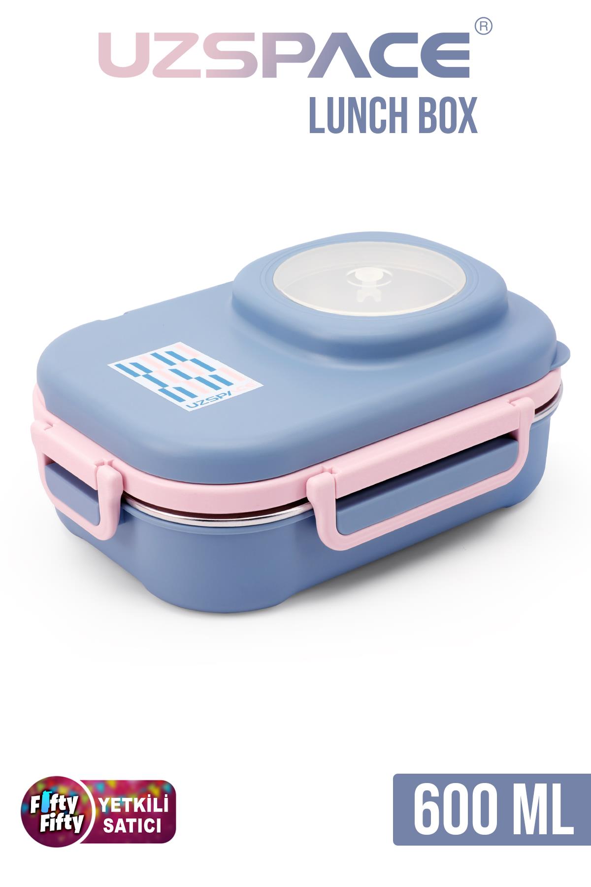 Uzspace 600 ML Çorba Kaseli-Çelik Kaşık Çatallı Paslanmaz Çelik Bento Lunch Box Yeni Nesil Sefer Tası-FFLBOX8021600 - Lacivert