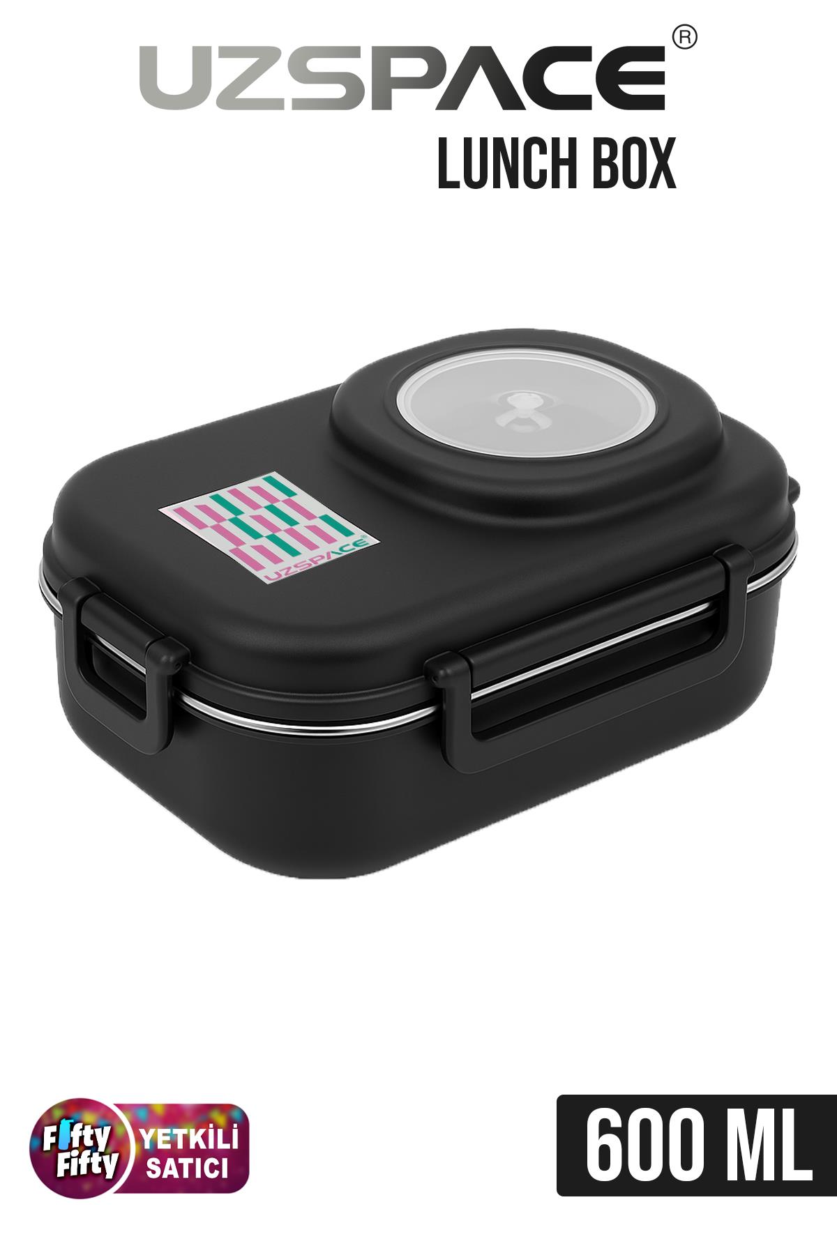 Uzspace 600 ML Çorba Kaseli-Çelik Kaşık Çatallı Paslanmaz Çelik Bento Lunch Box Yeni Nesil Sefer Tası-FFLBOX8021600 - Siyah